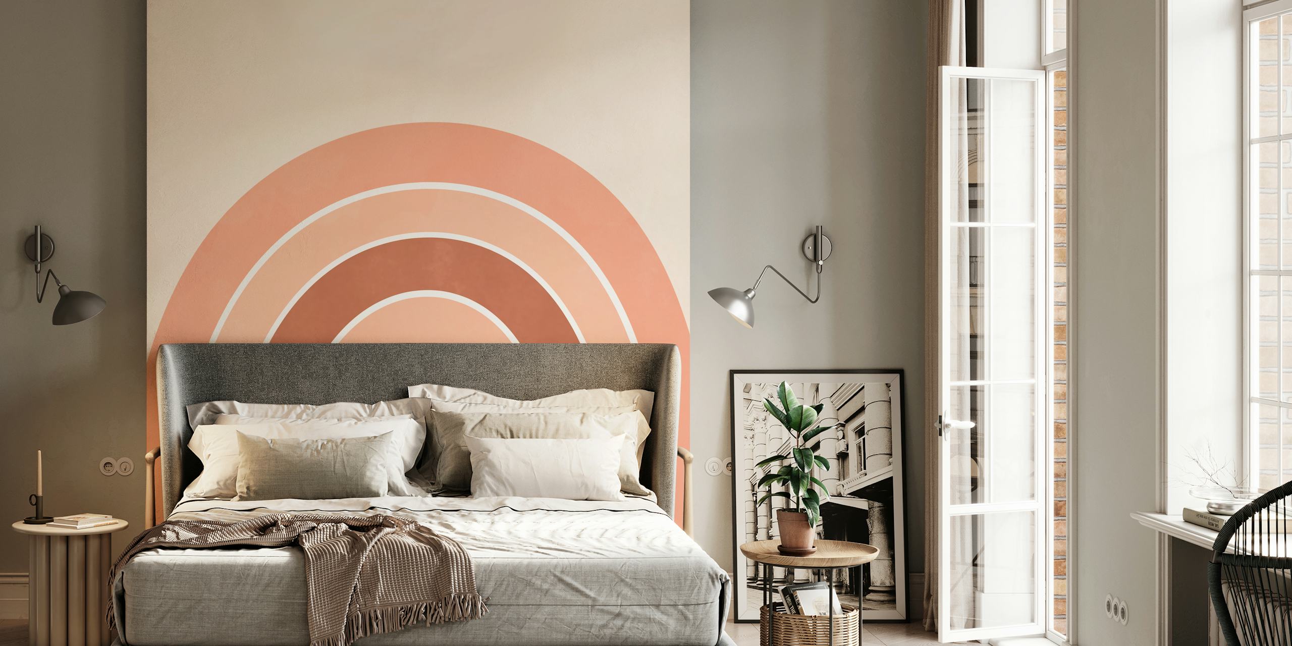 Neutral rainbow arc pattern in soft beige and brown wallpaper