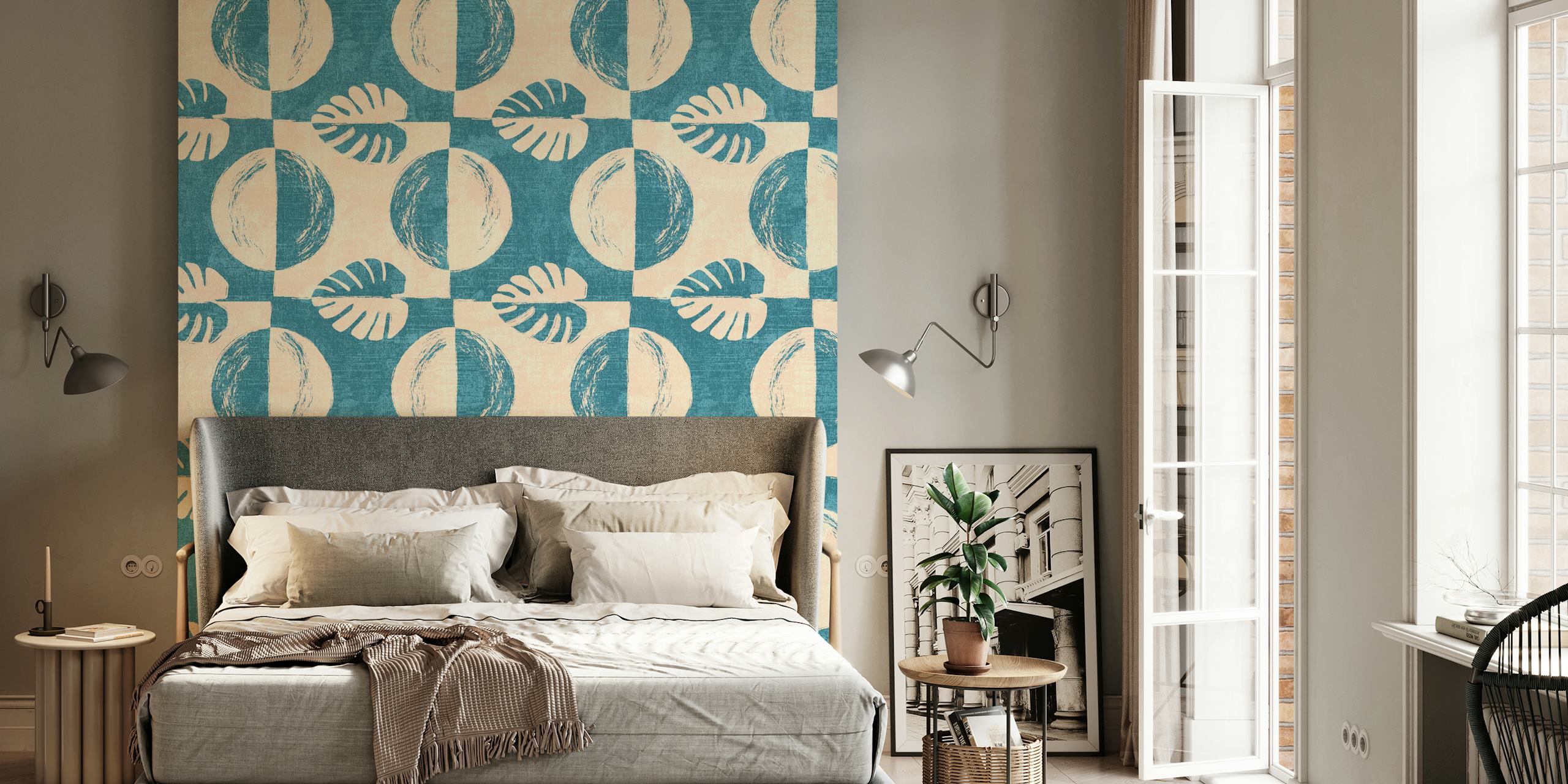 Vintage Leaf Geometric ταπετσαρία σε ένα δωμάτιο