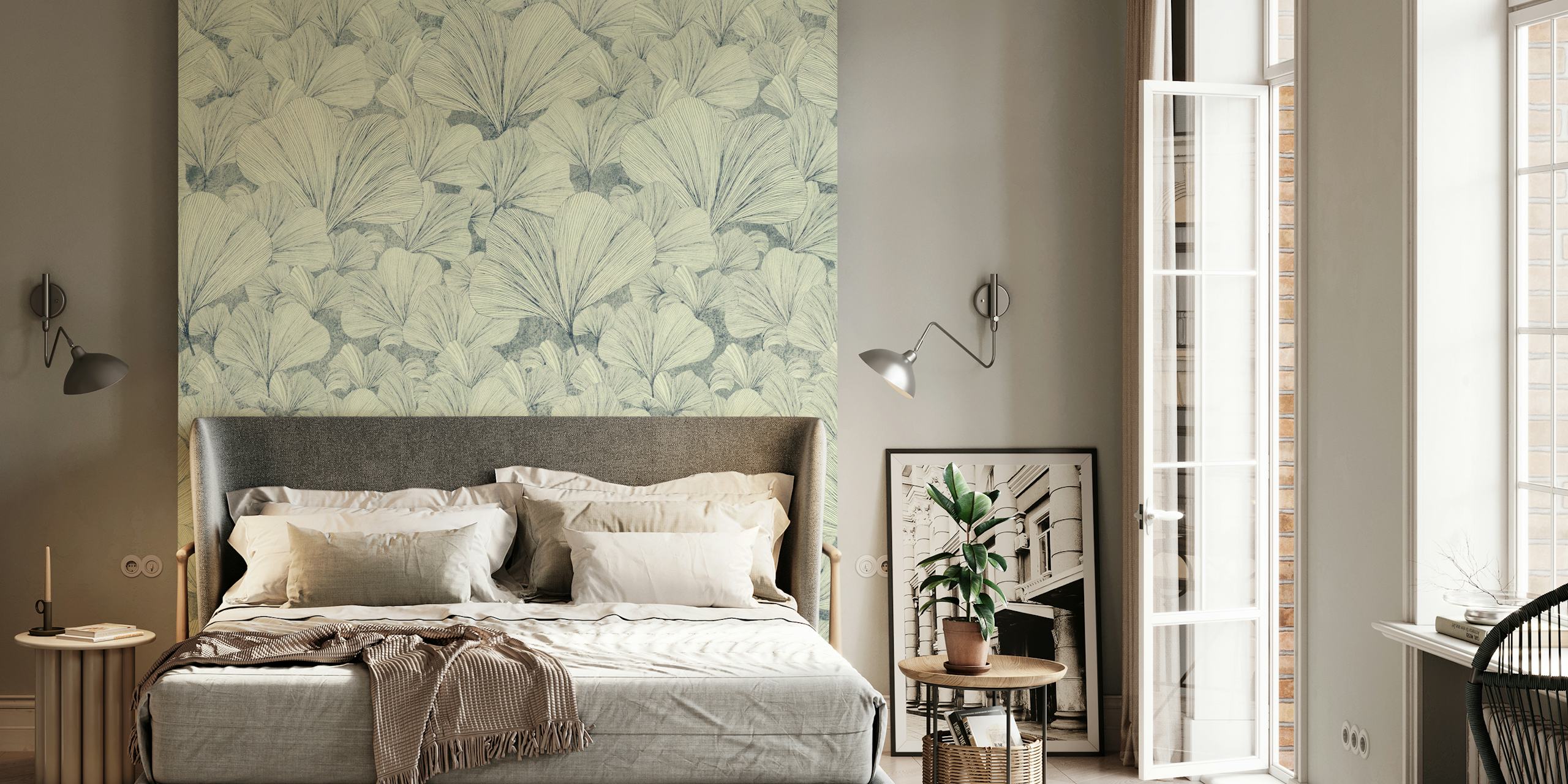 Elegant Leaf Harmony behang in een kamer
