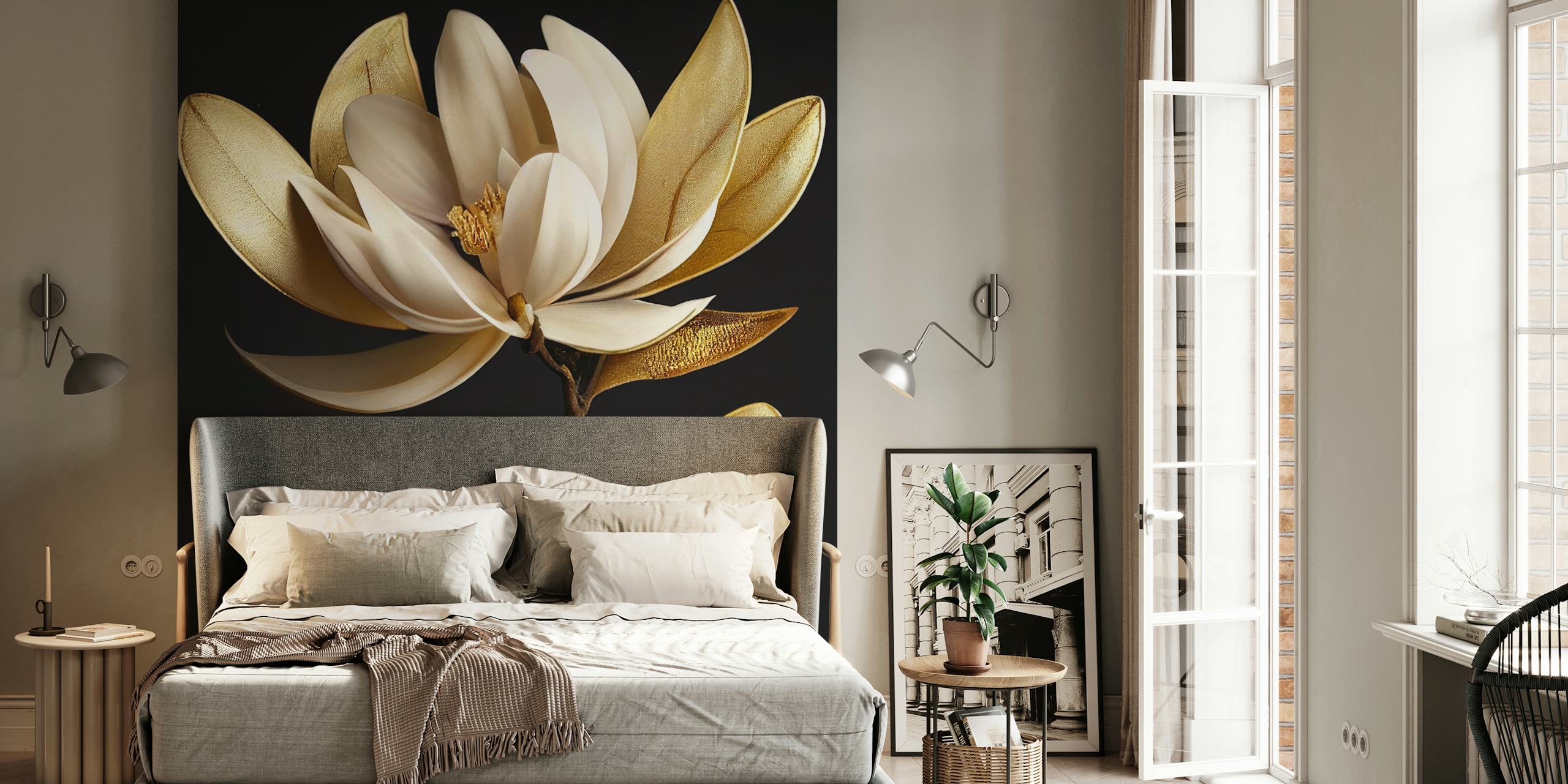 Papier peint Golden Magnolia Bloom dans une pièce