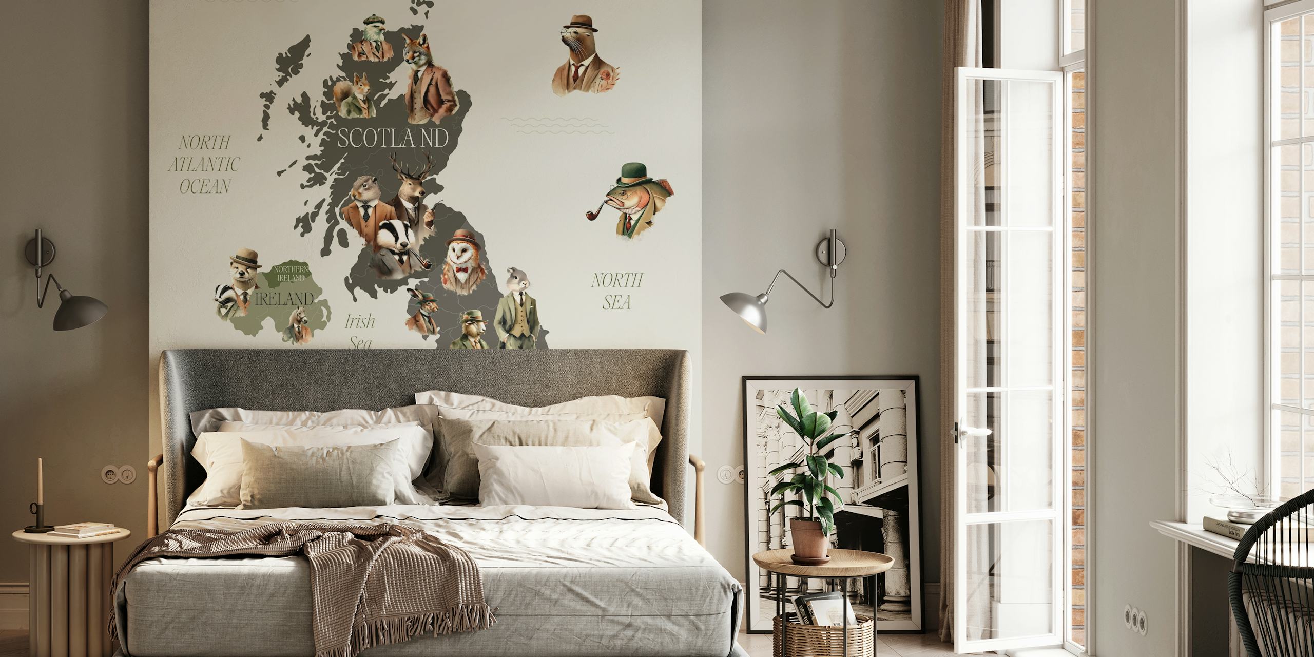 Charming British Animal Map carta da parati in una stanza