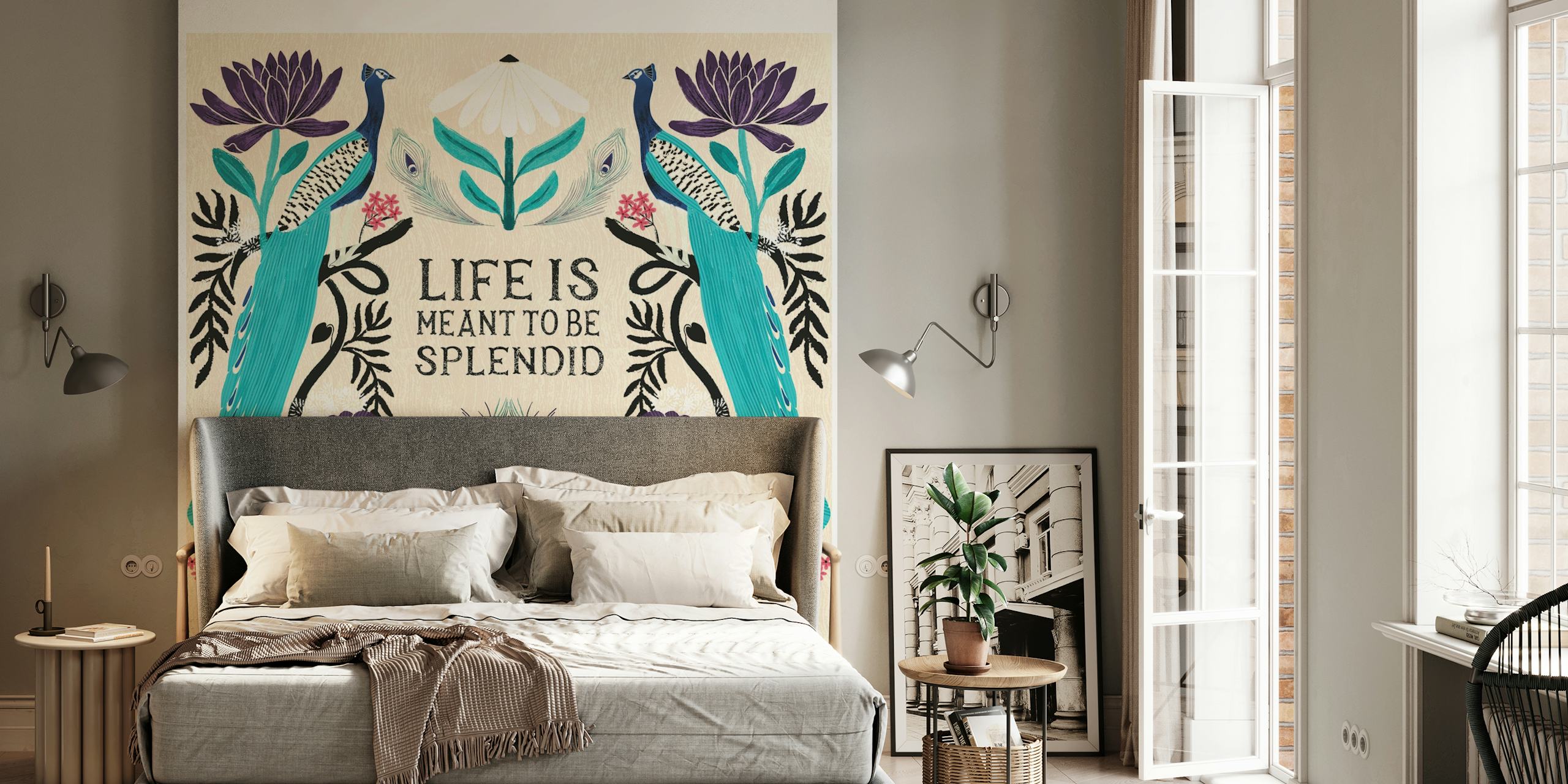 Peacock Garden Delight wallpaper in a room