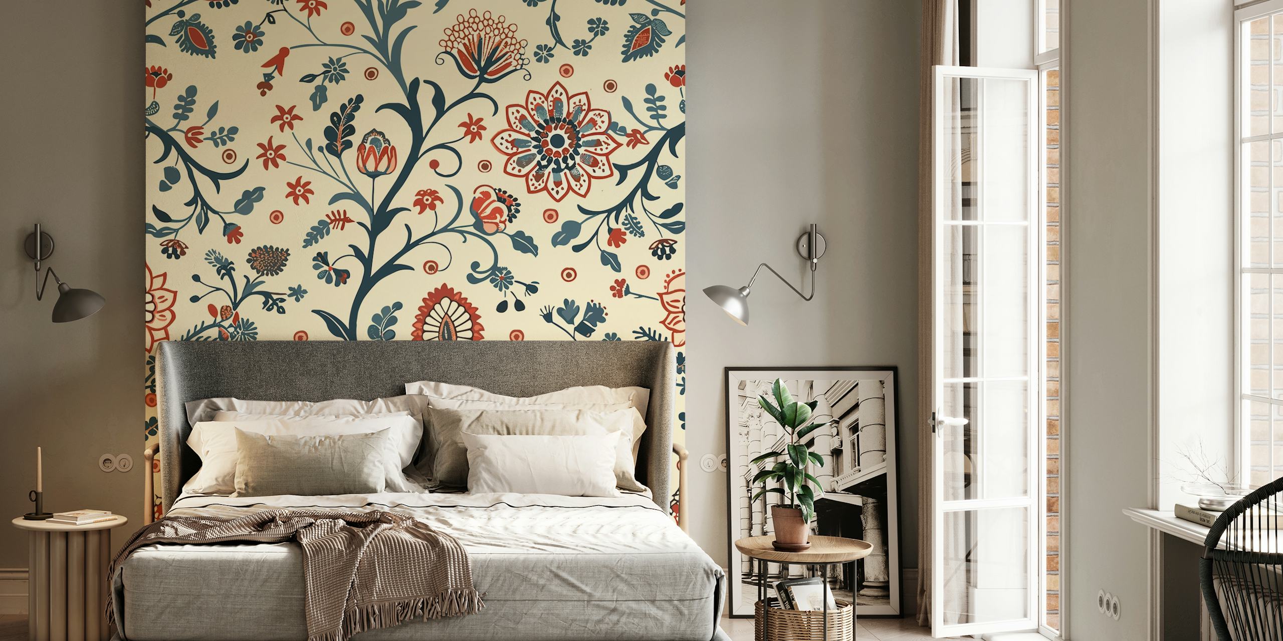 Ornamental Florals of India papel pintado en una habitación