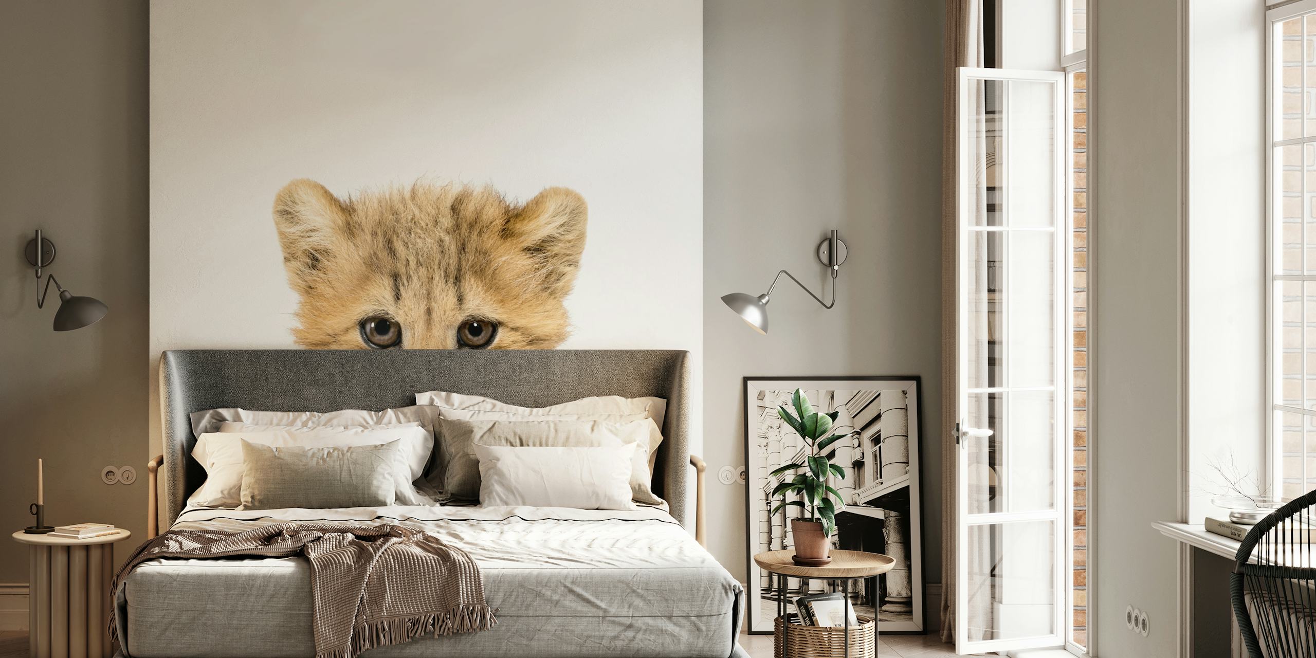 Baby cheetah wallpaper in a room