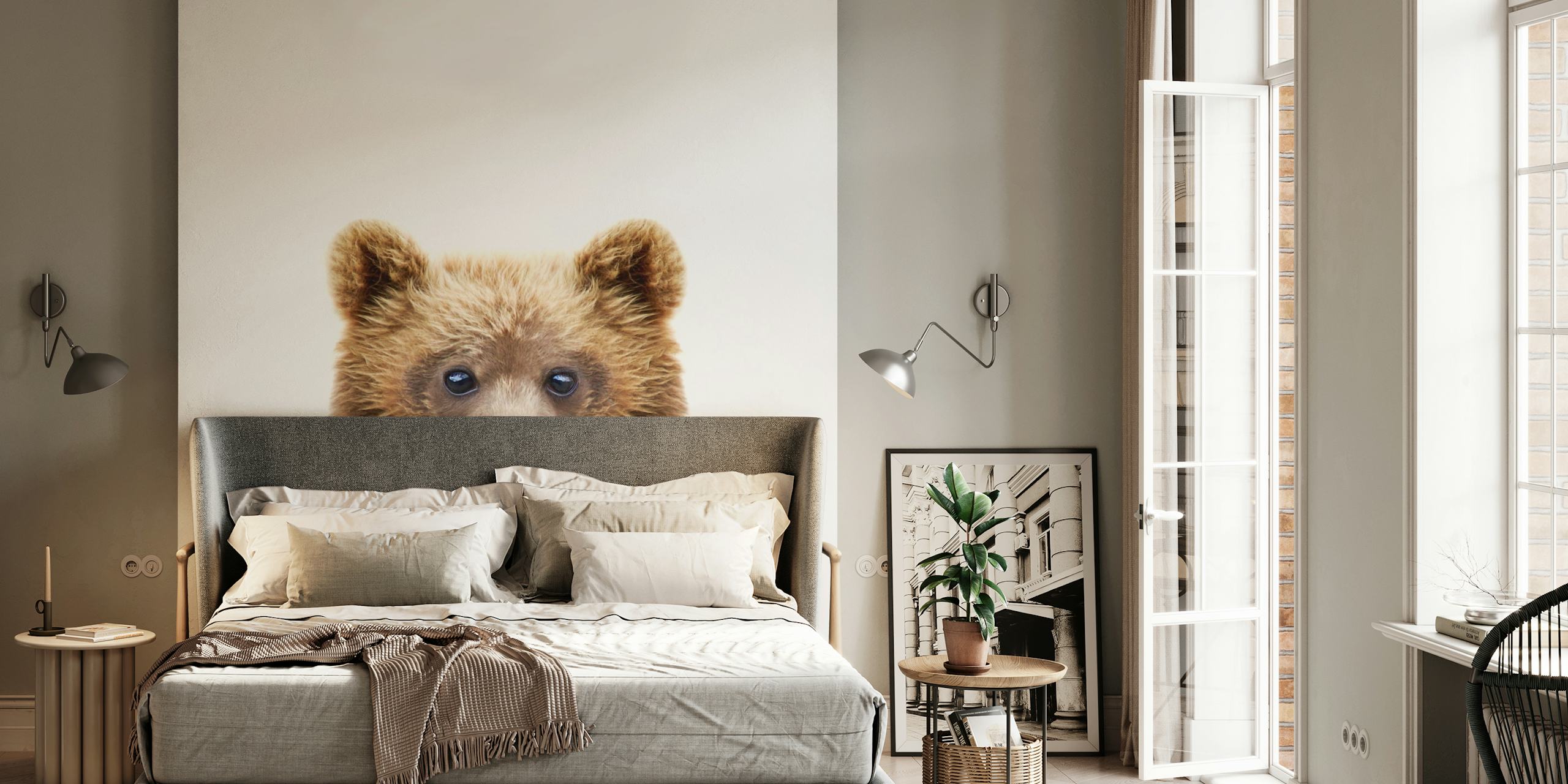 Cute baby bear portrait, brown tones, animal wallpaper