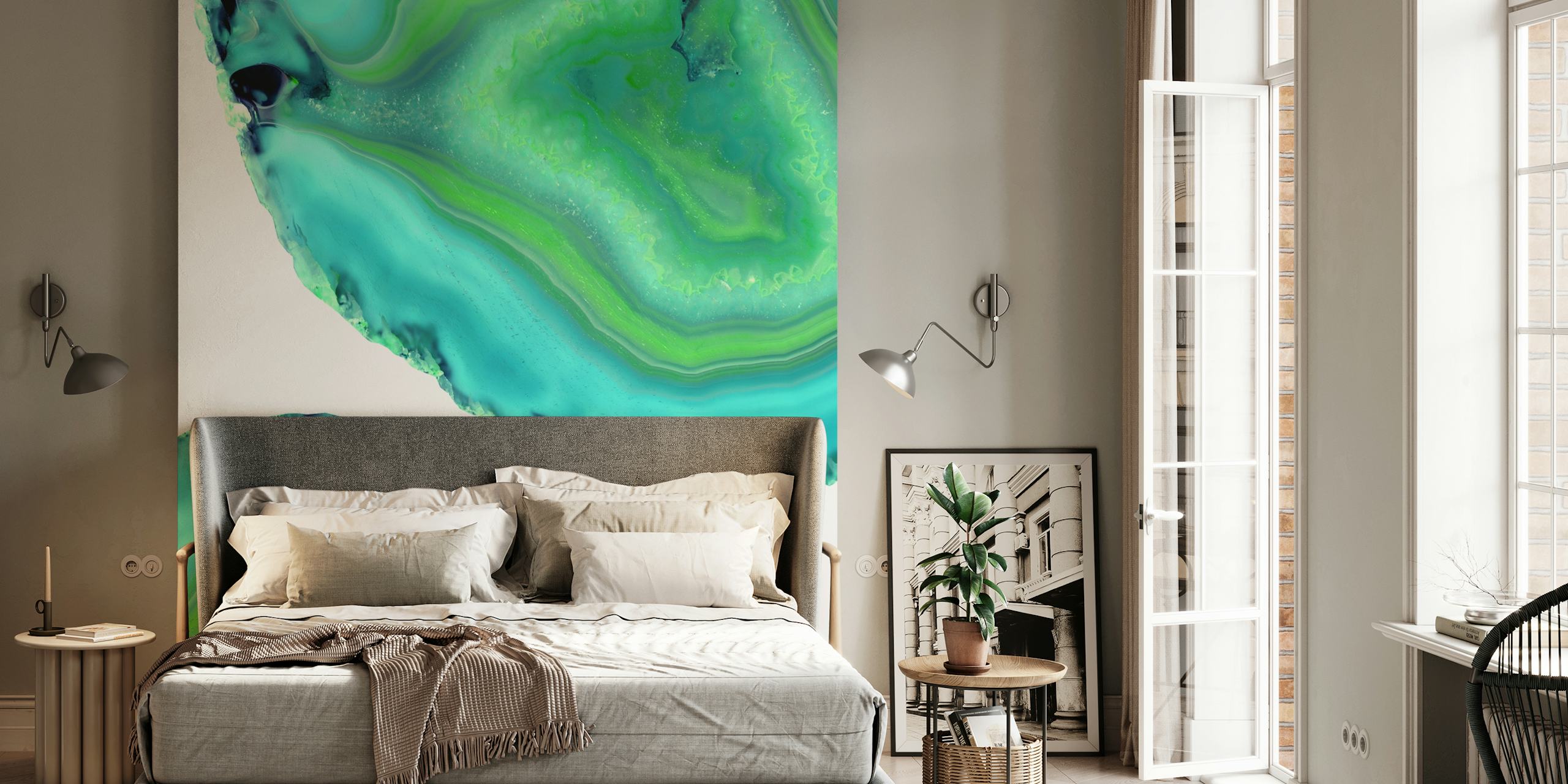 Agate Boho Chic 3 fotobehang met turquoise en smaragdgroene tinten die lijken op natuurlijke agaatsteenpatronen
