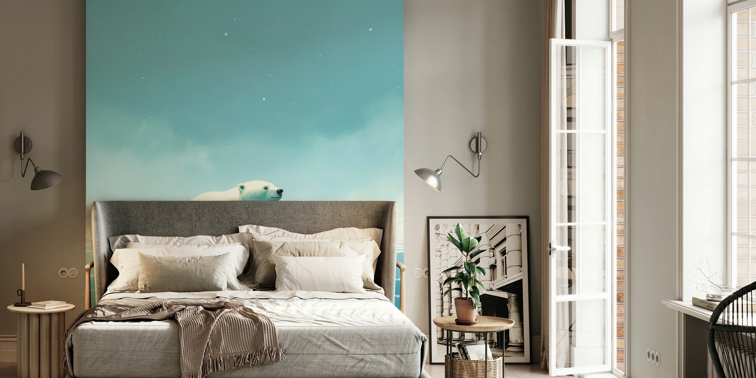 Minimal polar bear wallpaper em um quarto claro