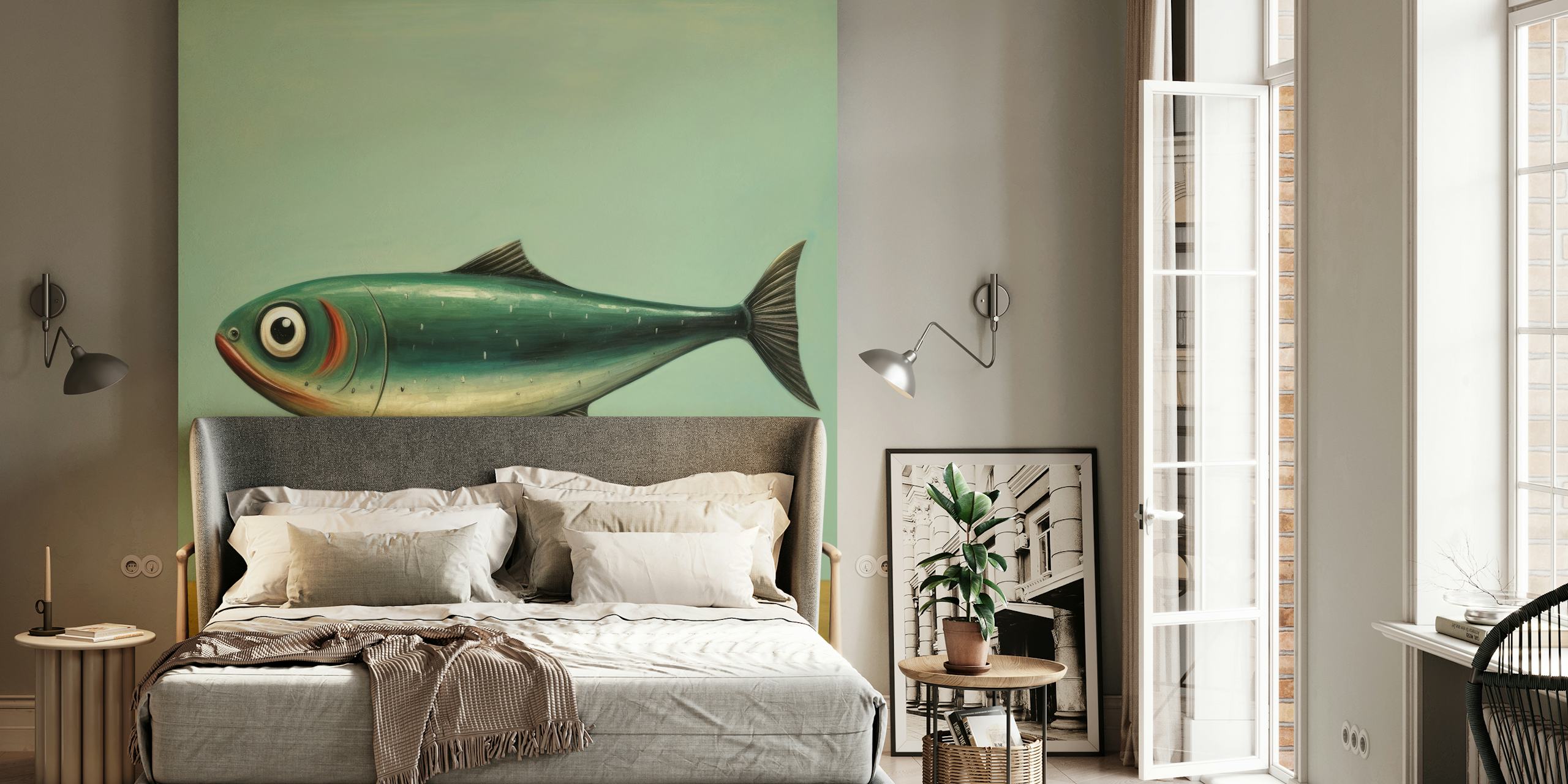Minimal sardine design wallpaper in a room