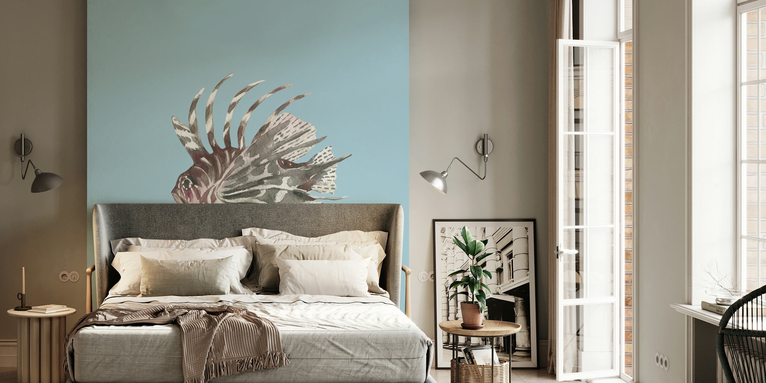 Lionfish illustration in soft blue background wallpaper