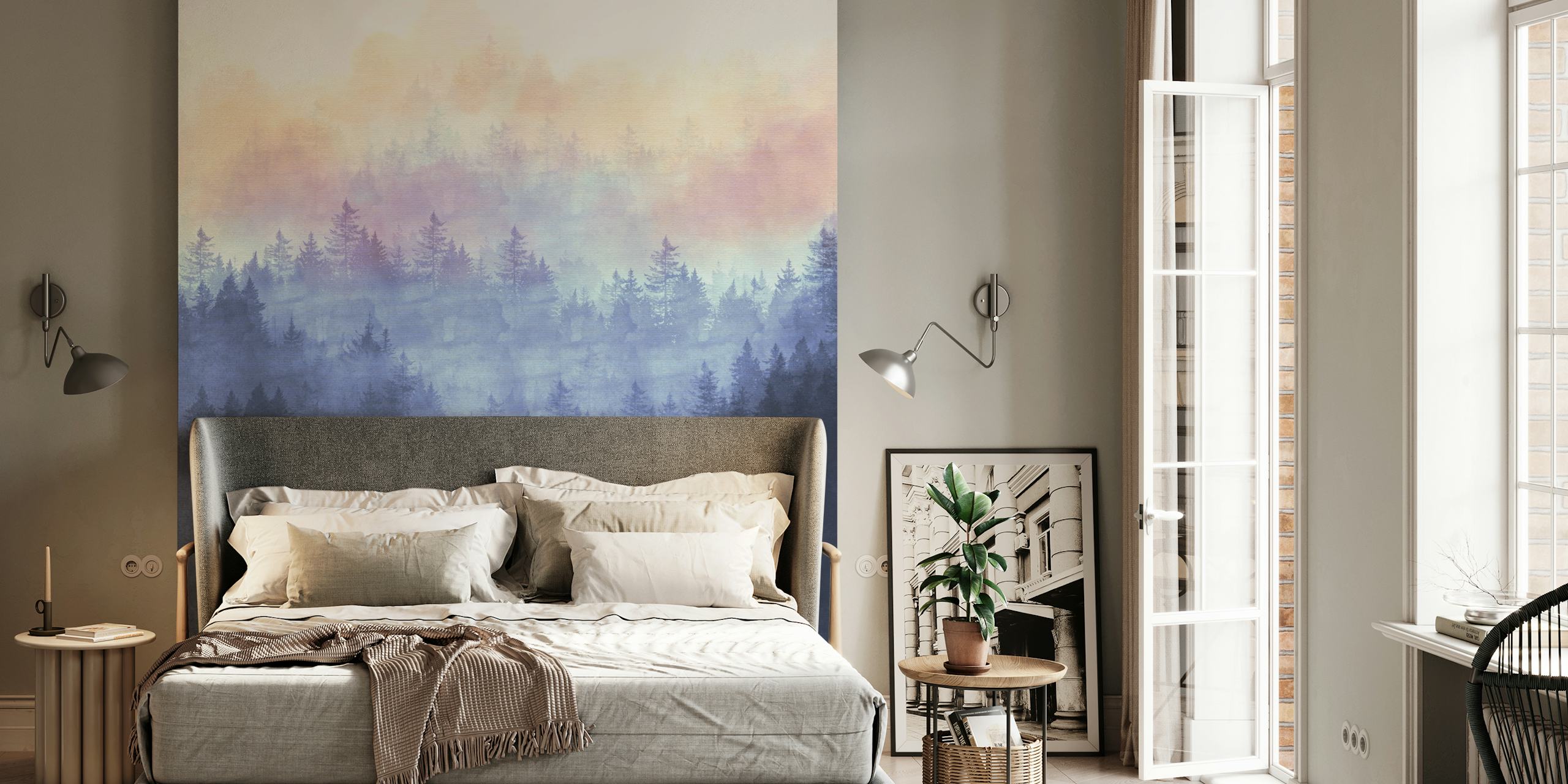 Misty Mountain Forest behang in een kamer
