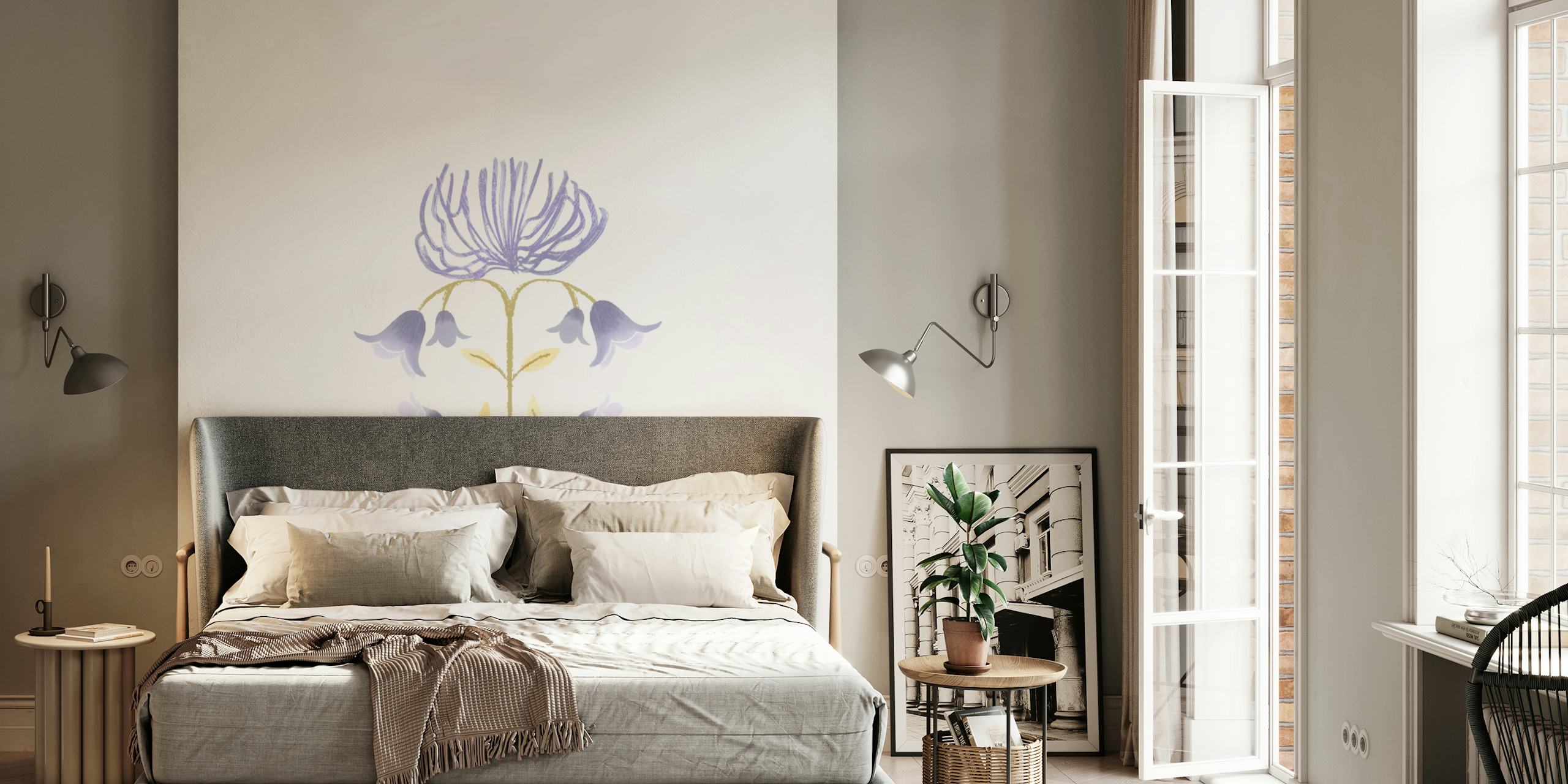 Floral pattern featuring lavender blooms and yellow accents wallpaper
