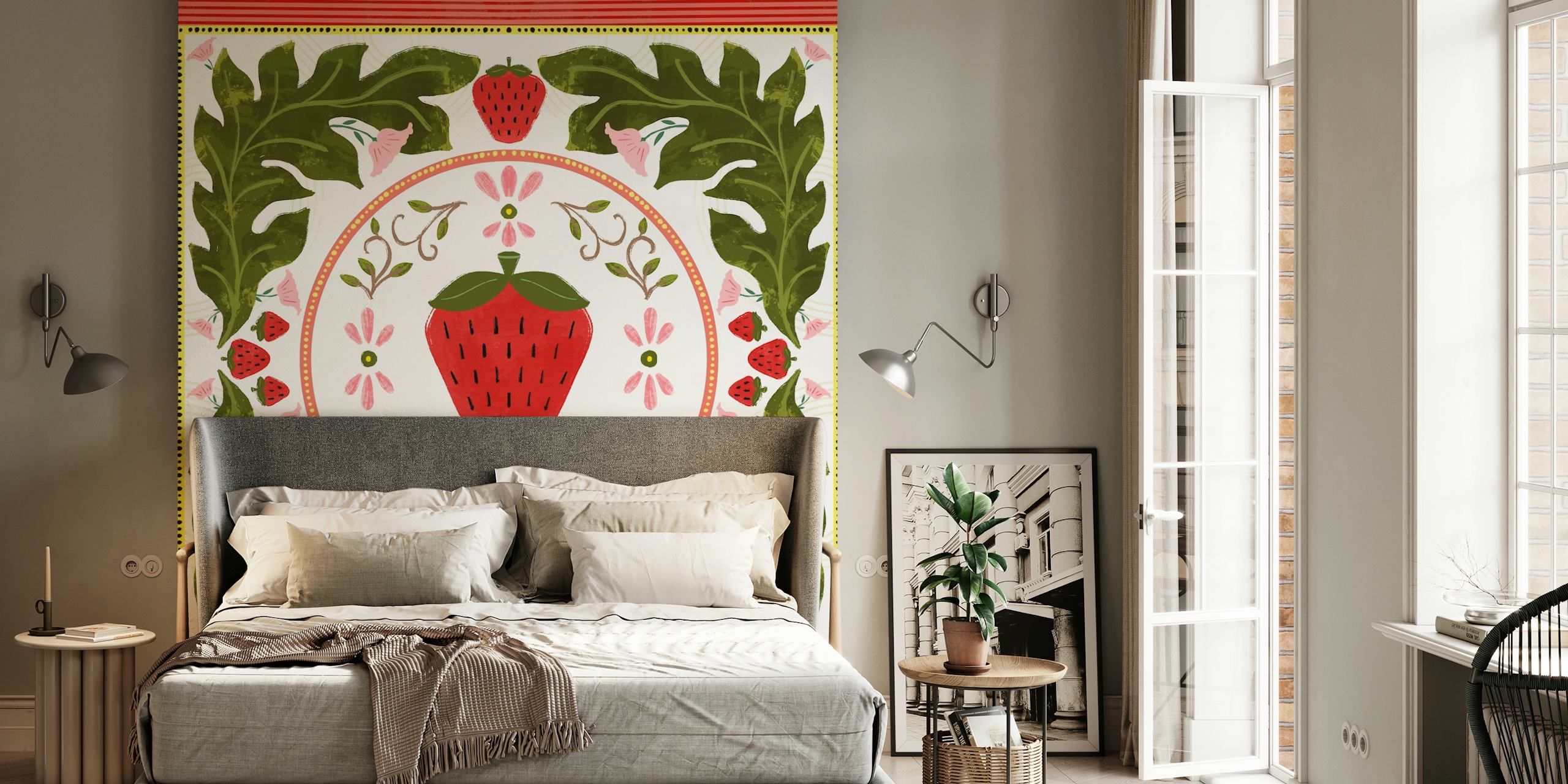 Strawberry Garden Delight wallpaper in a room