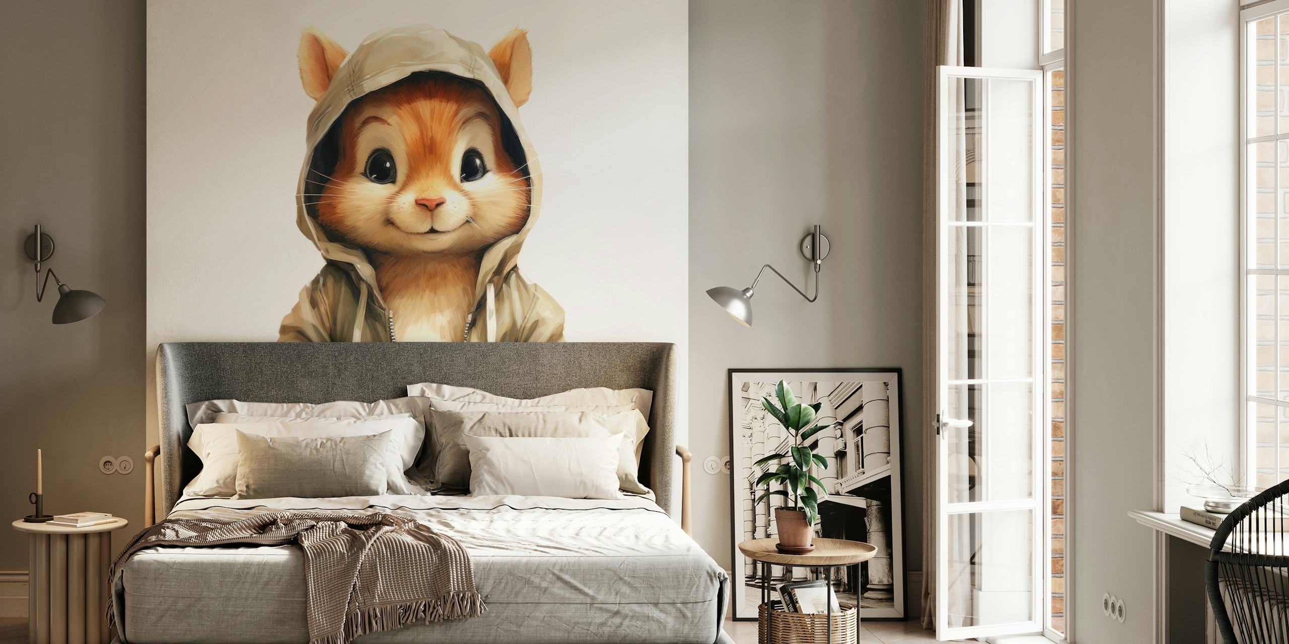 Aguarela, Watercolor Cartoon Chipmunk in a Hoodie