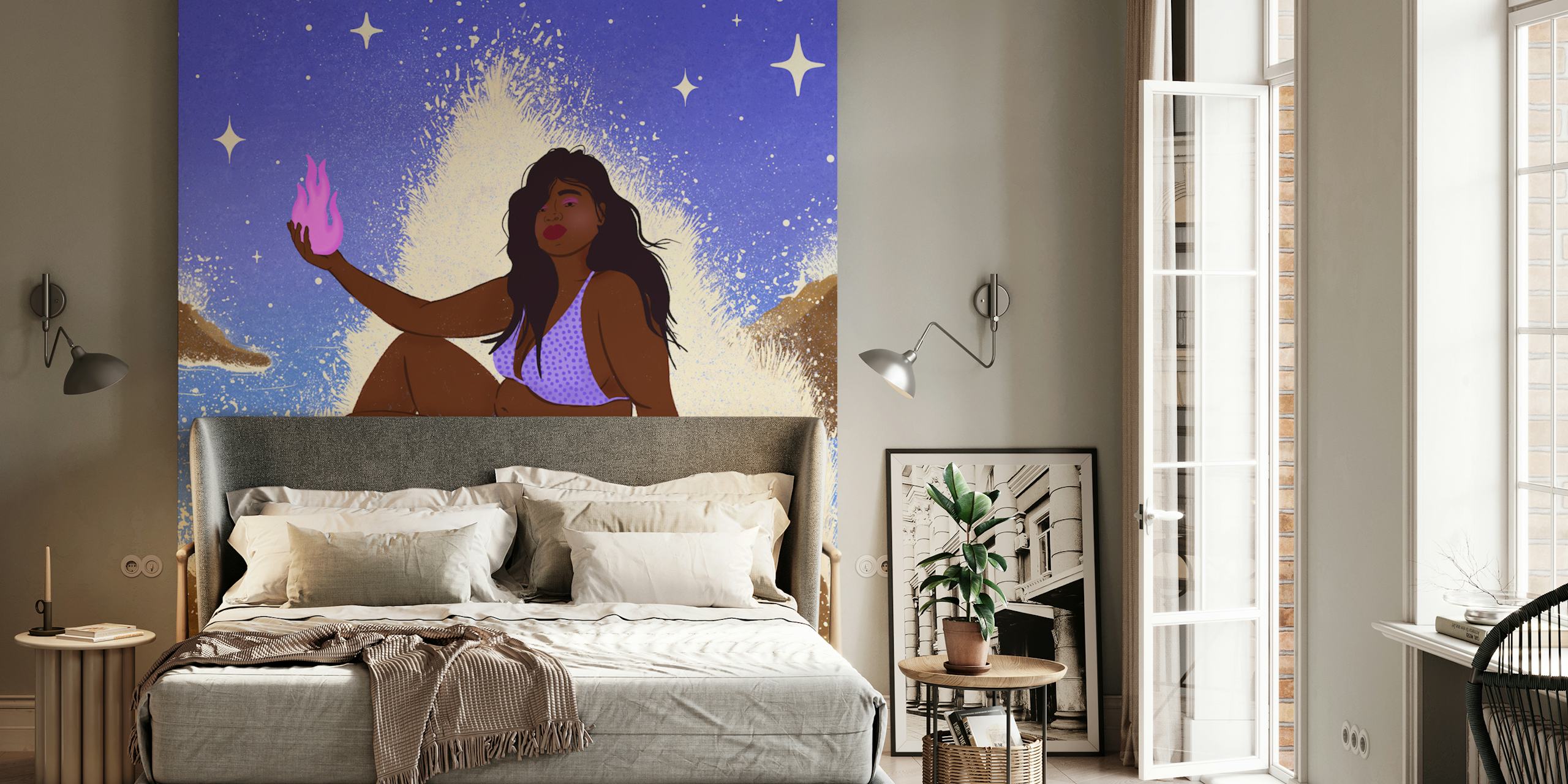 Starlit Mermaid-behang in een kamer