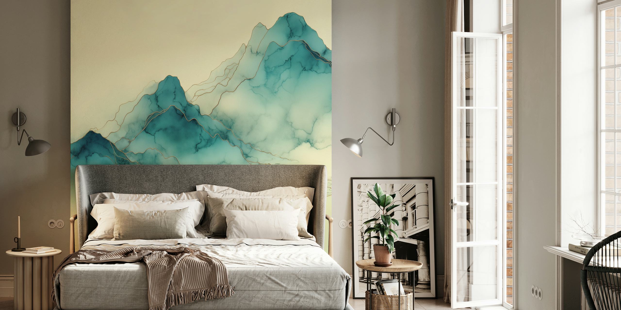 papel de parede Mystical Mountain Serenity em um quarto