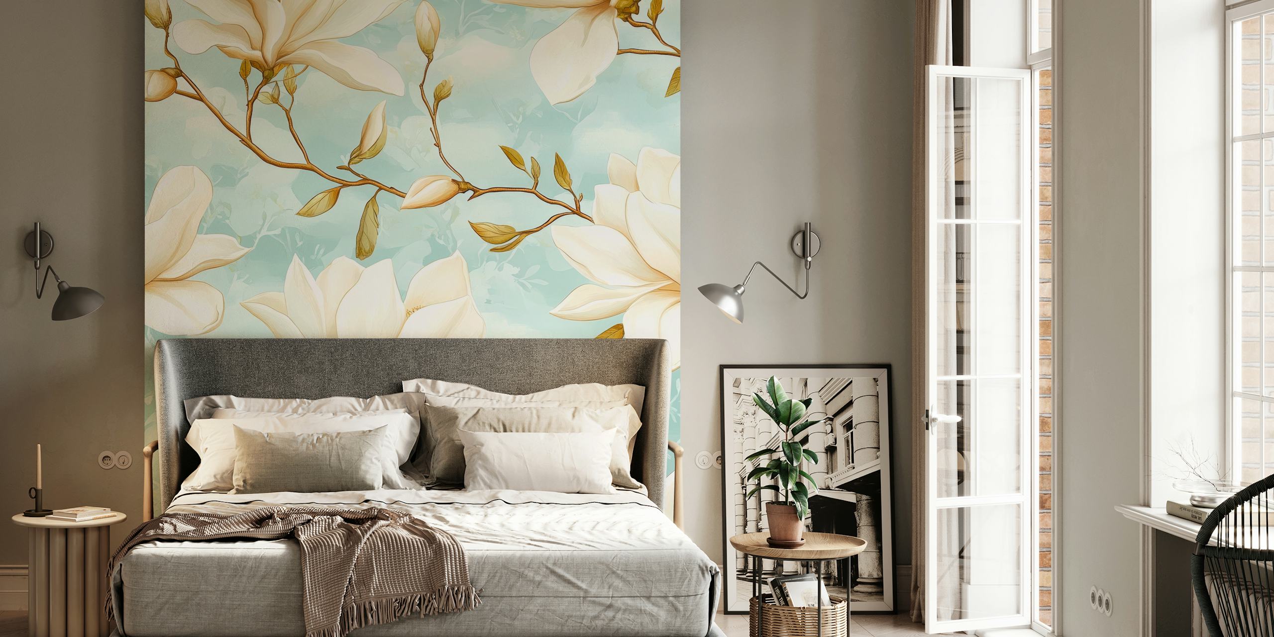 Magnolia magic floral wallpaper in a room