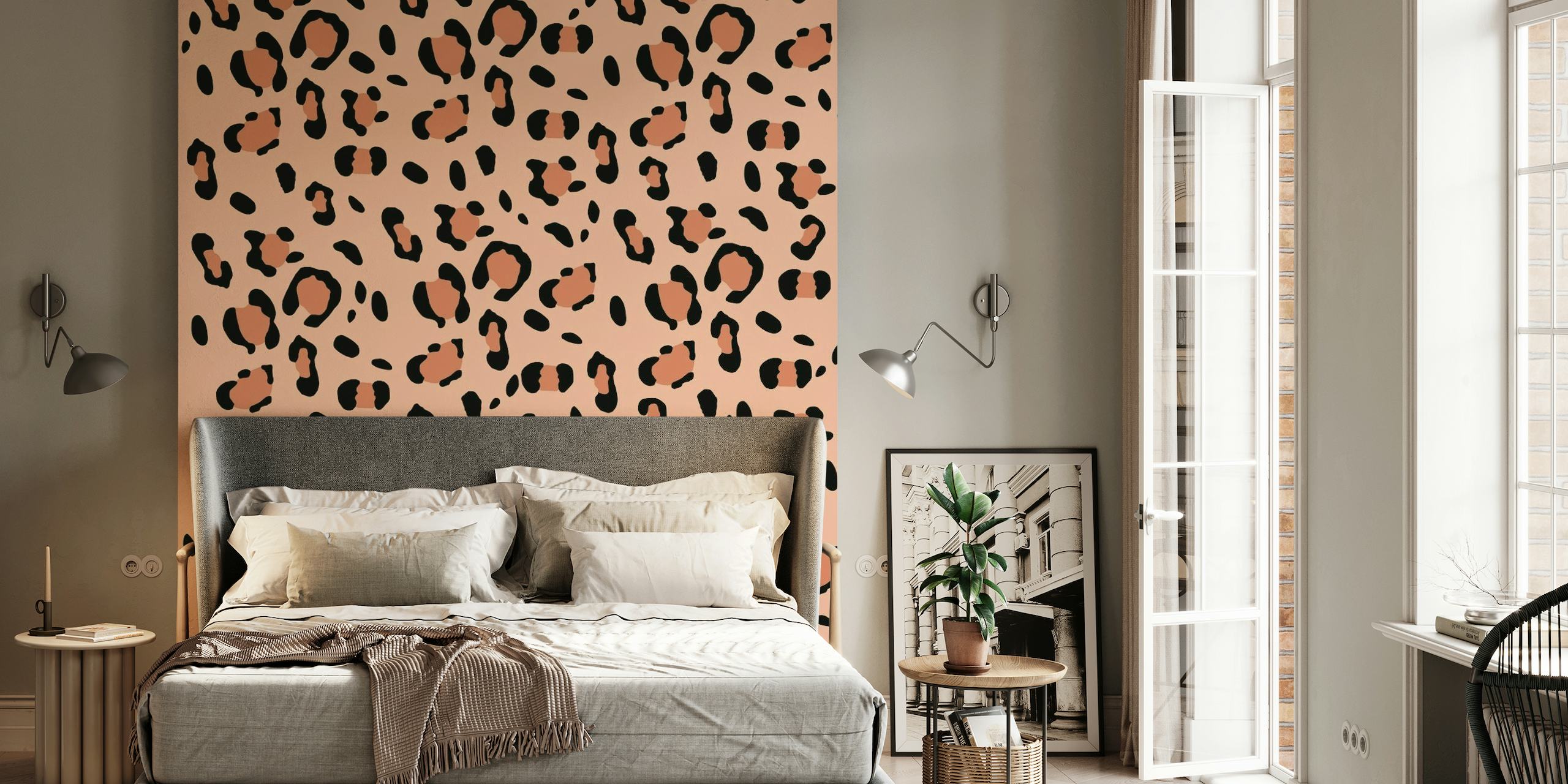 Leopard pattern wall mural with modern glam