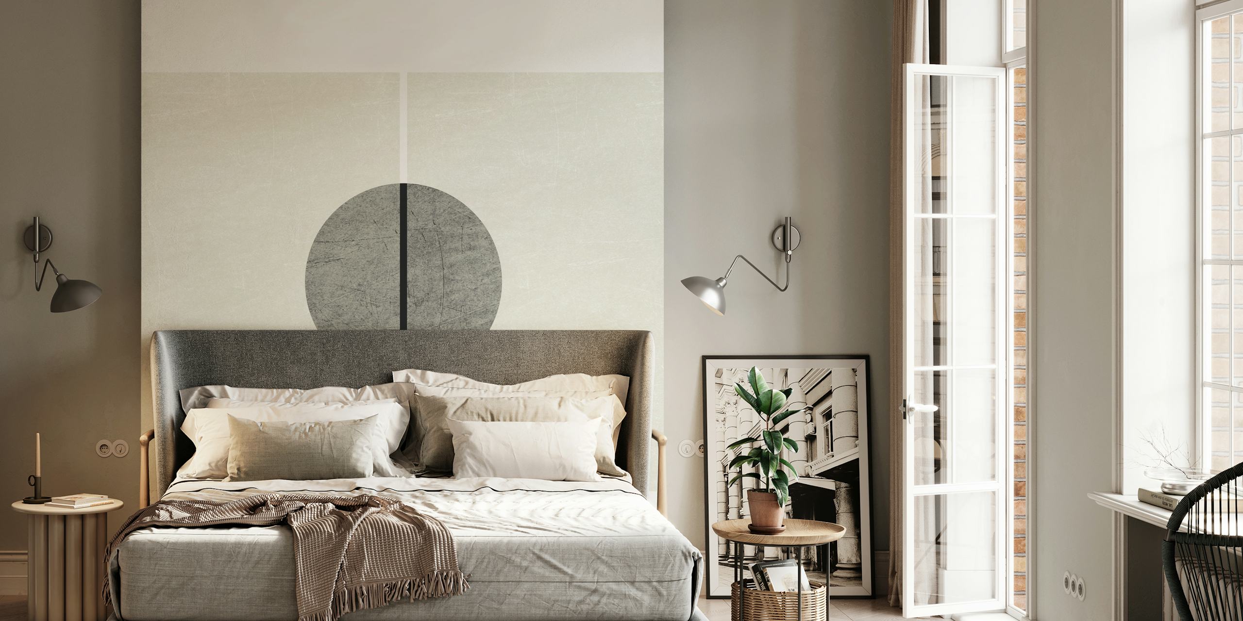 Geometric patterns in grey and white on wallpaper
