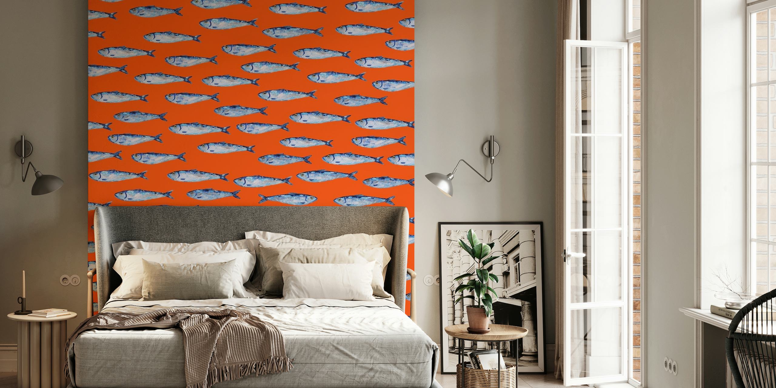 Sardines on Orange wallpaper