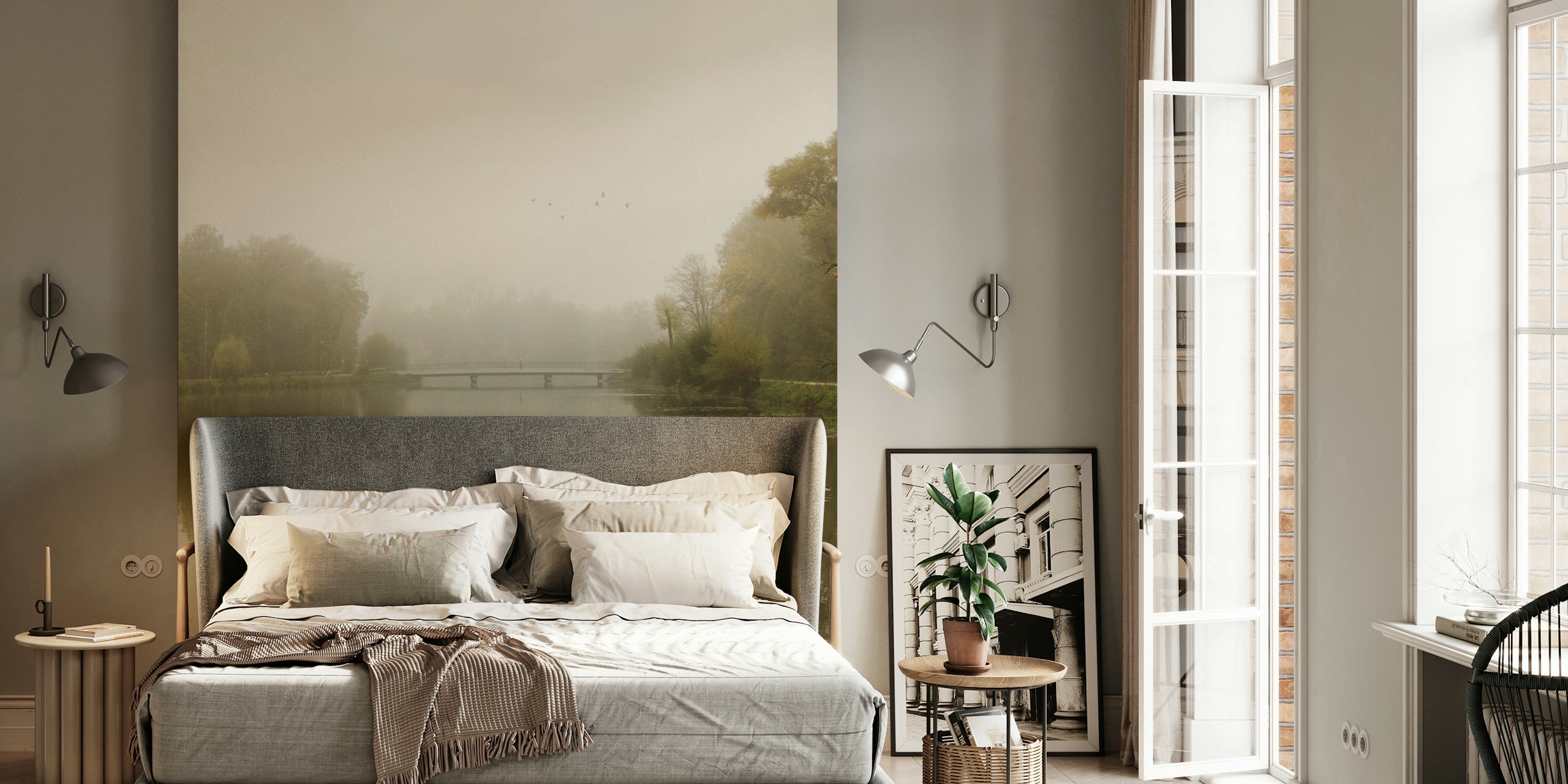 Foggy Autumn Reflection wallpaper in a room