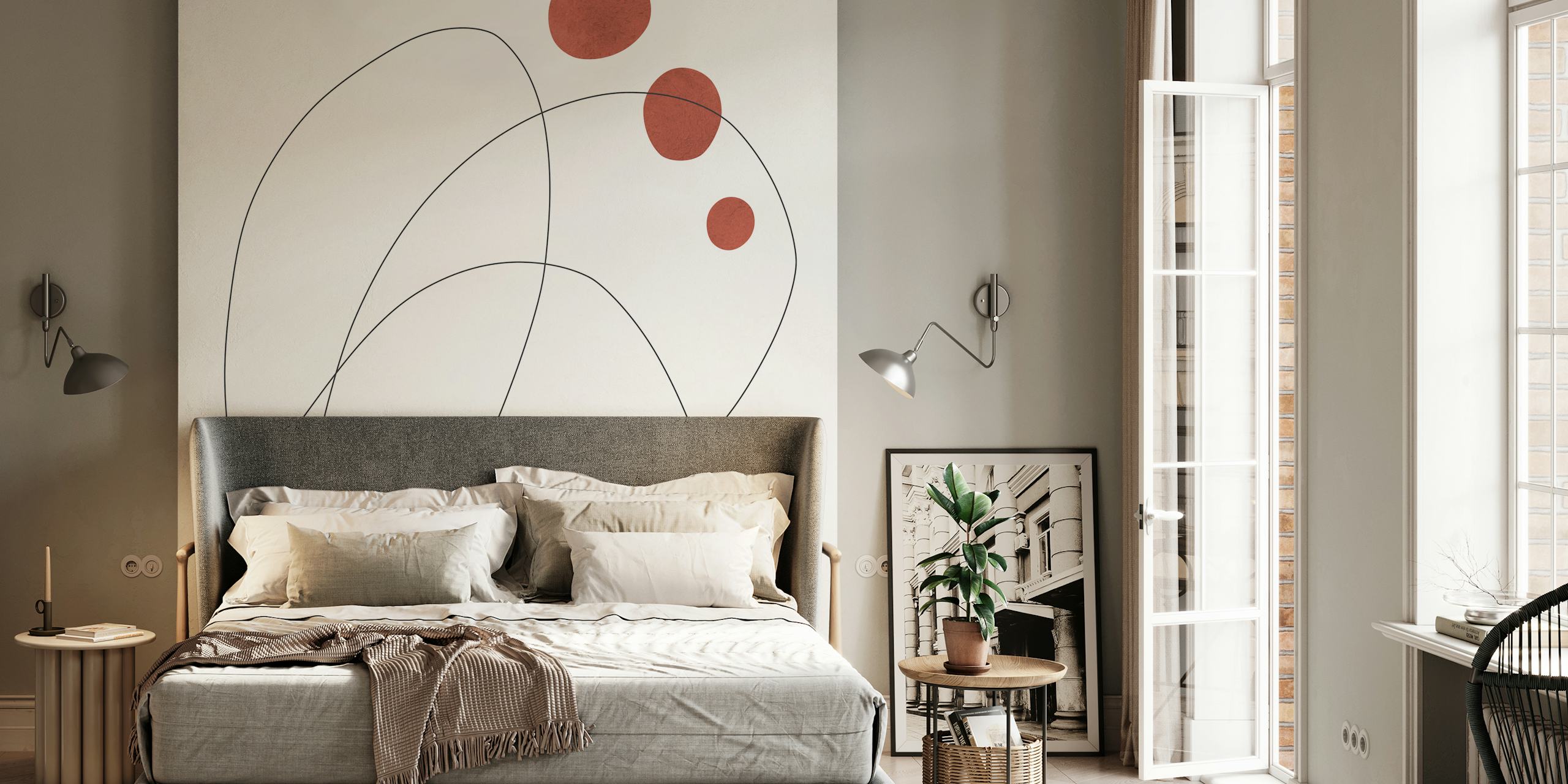 Abstract lines and circles wallpaper design in a room