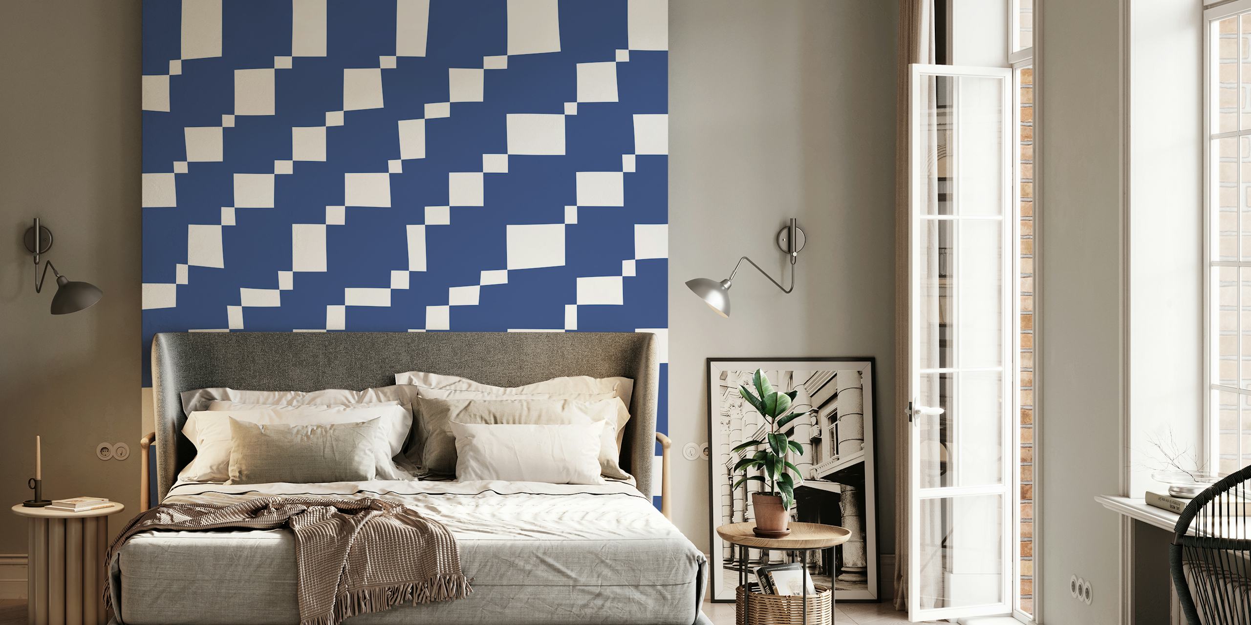 Diseño de papel pintado con Rectangles 3C | White on Indigo Dark Blue