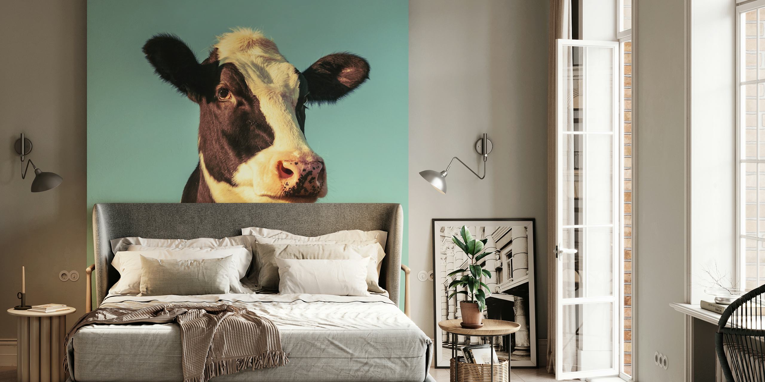 Elegant Cow in Pastel Style wallpaper in a room