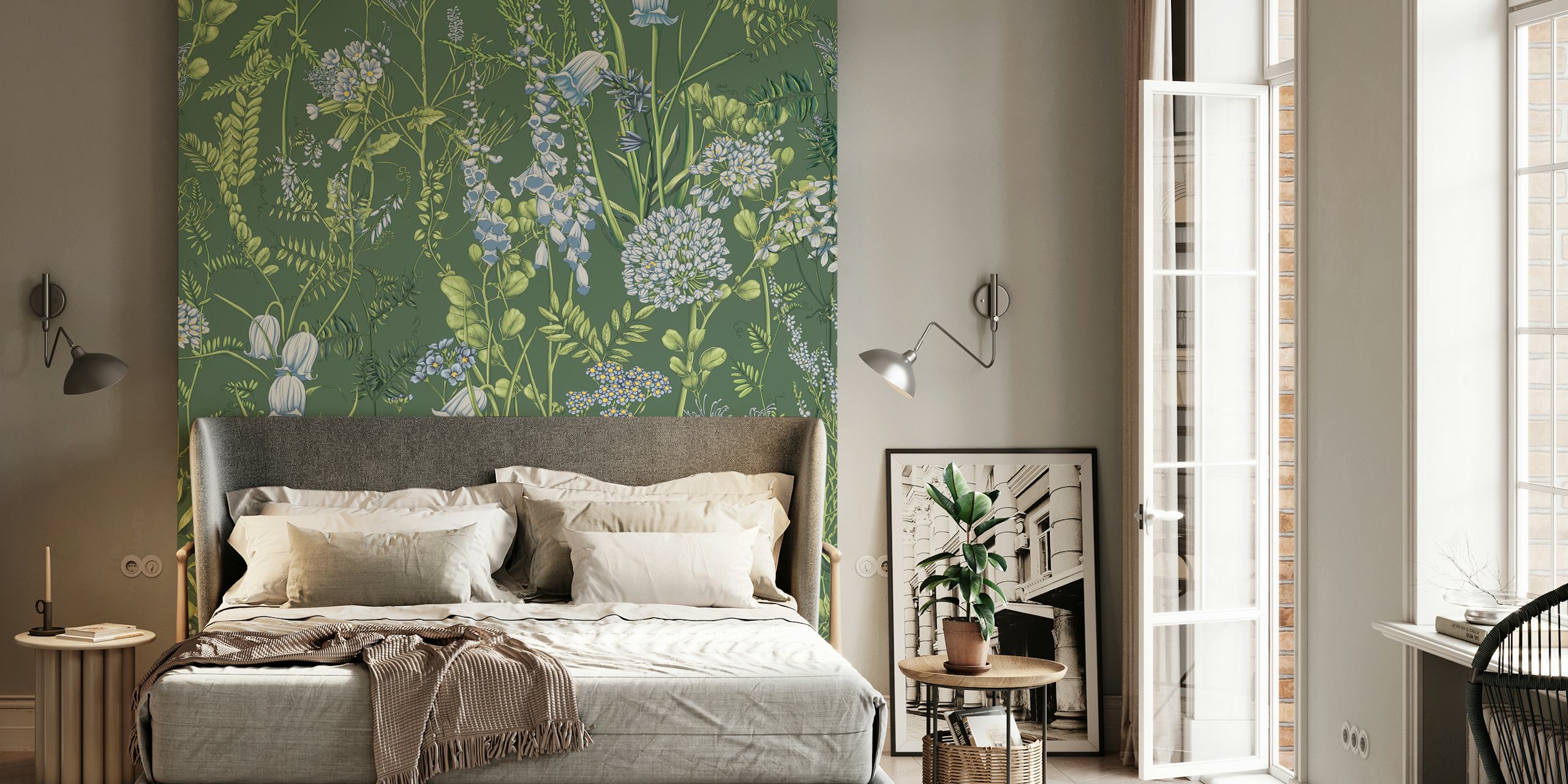 Botany pattern 4 wallpaper displayed in a room