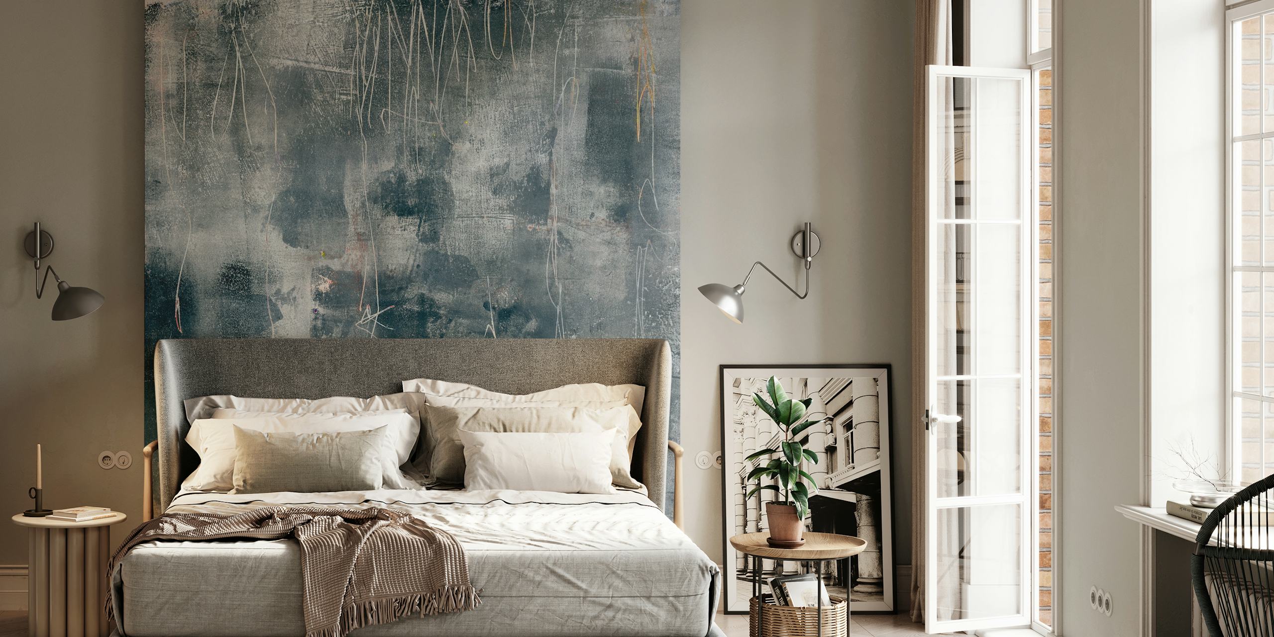 Abstract grey wallpaper with textured patterns and strokes