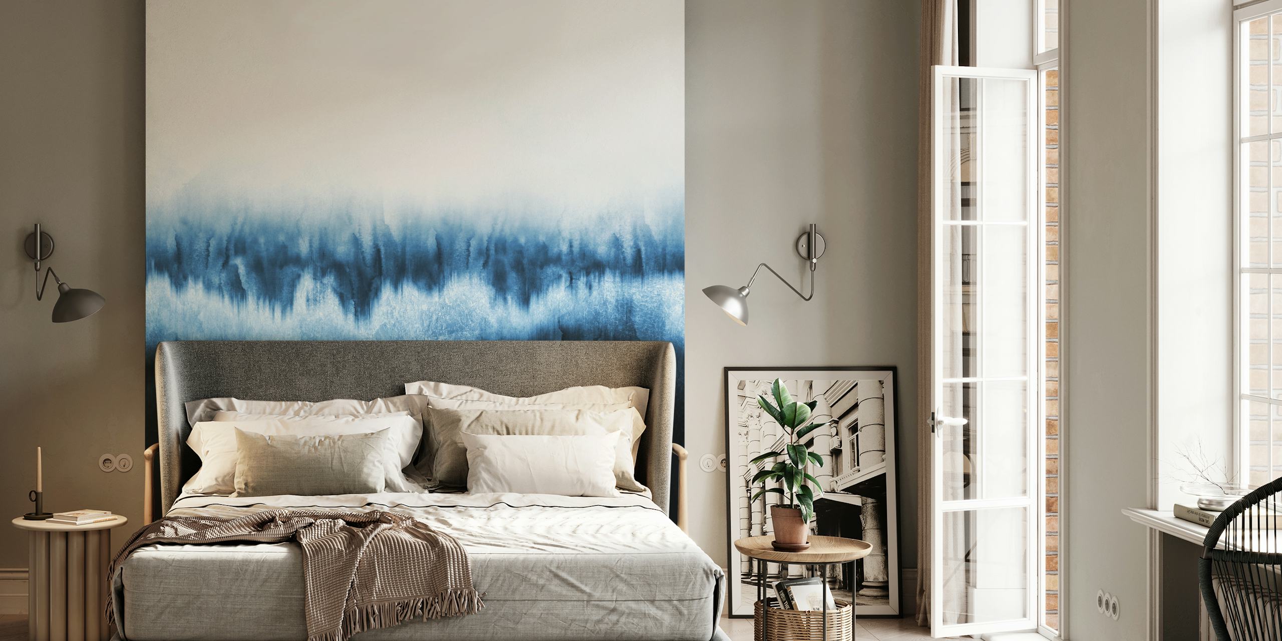 Blue ombre abstract design fading from navy to white wallpaper