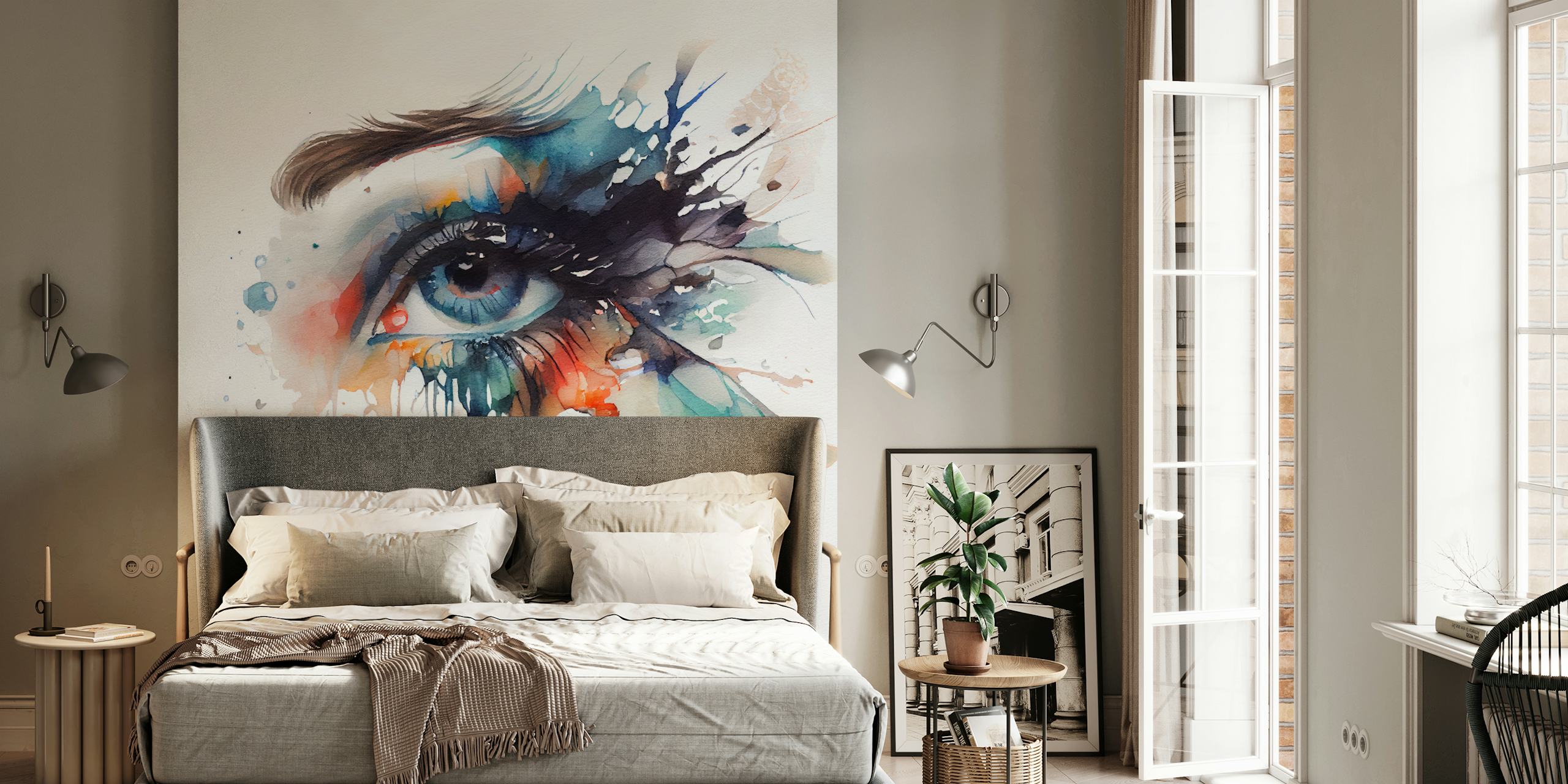 Aqua Gaze Watercolor Eye Portrait wallpaper