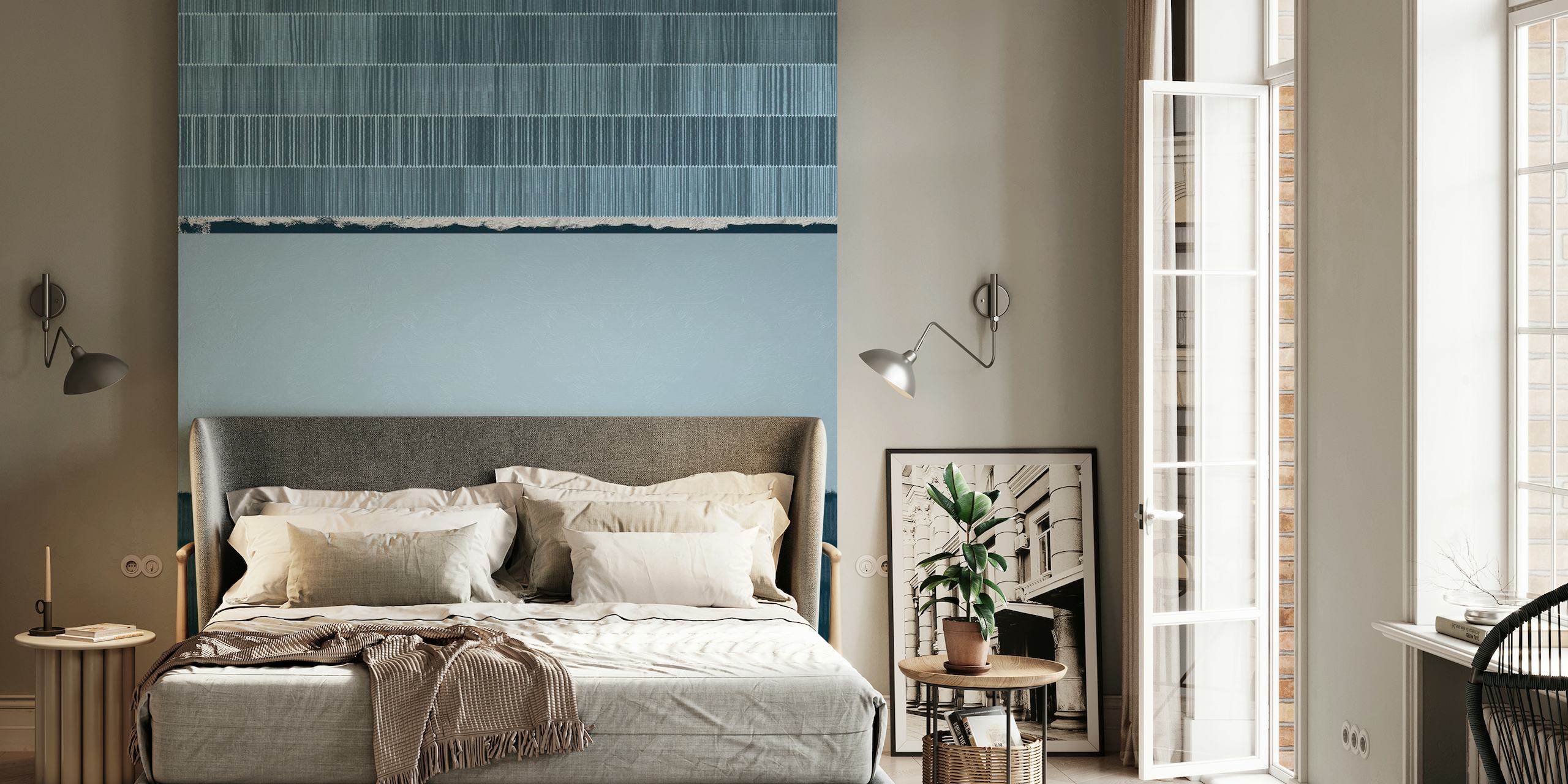 Abstract Blue Line Sky wall mural with calming blue shades and linear details
