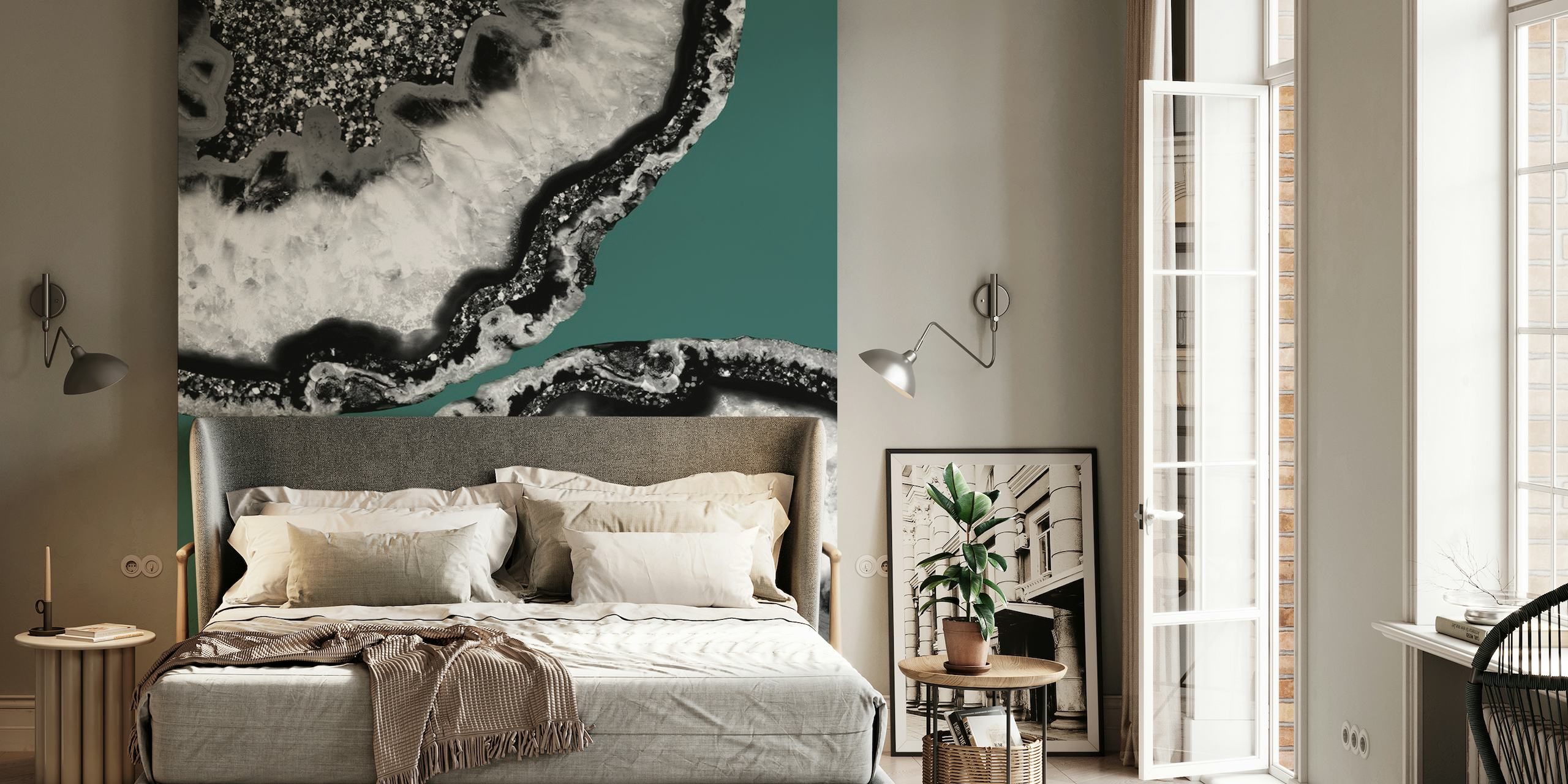 Yin-Yang-Achat-Glitzer-Glam-Wandbild mit kontrastierenden Mustern