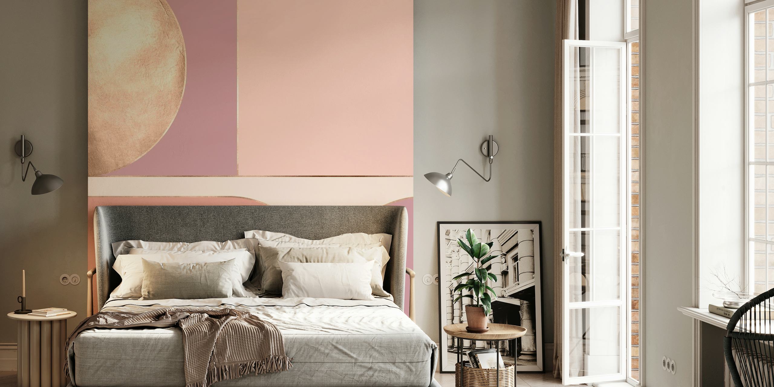 Geometric Athens II wall mural with abstract shapes and a modern pastel color scheme.