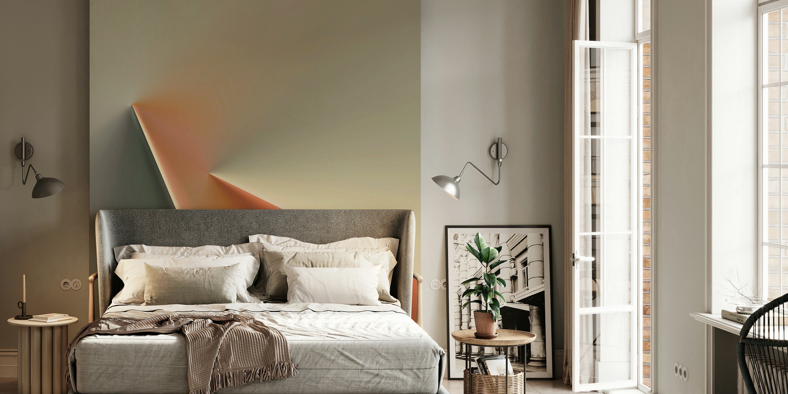 Abstract light green to orange gradient wall mural