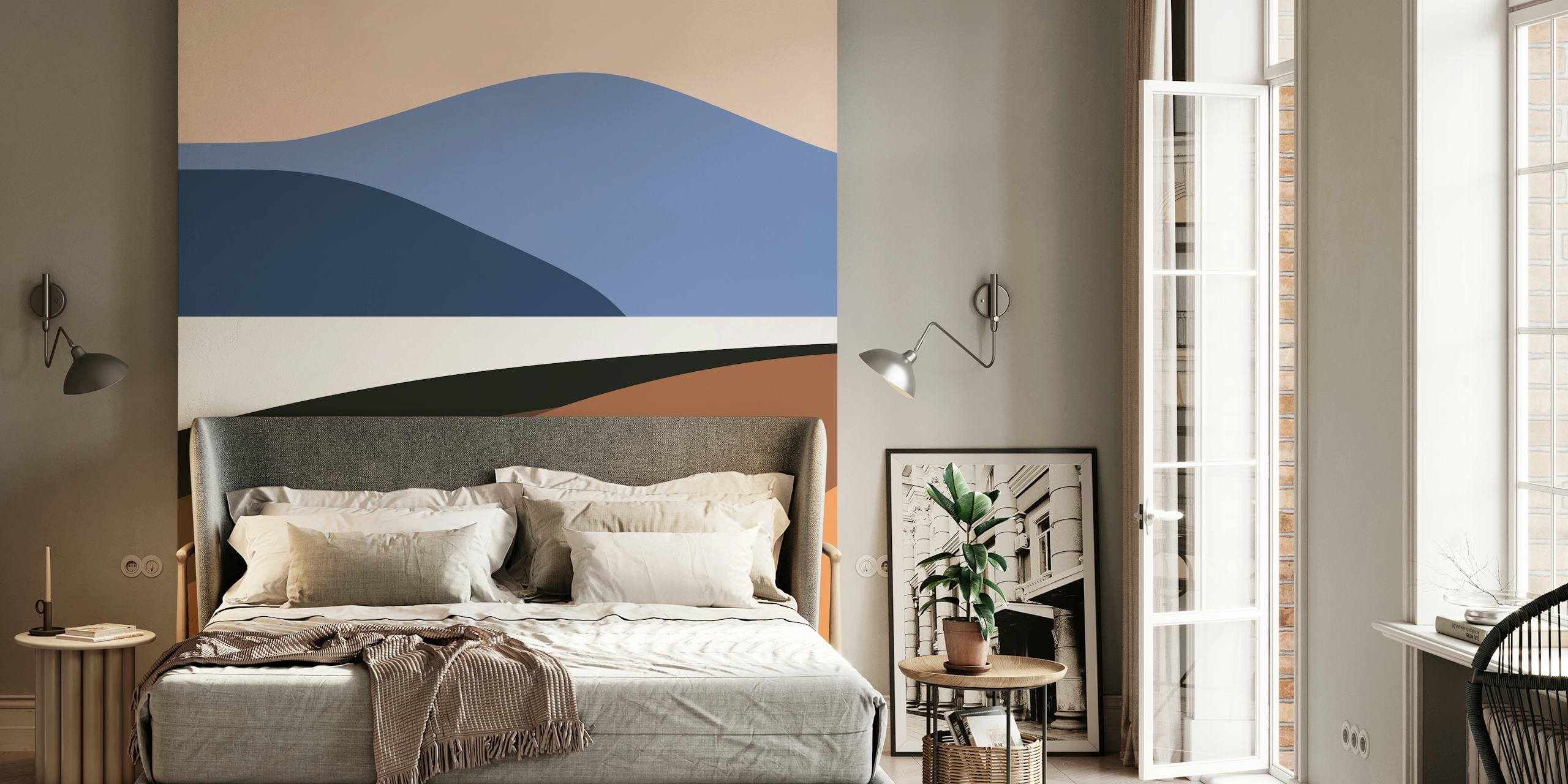 Abstract mountain landscape in earthy tones wallpaper