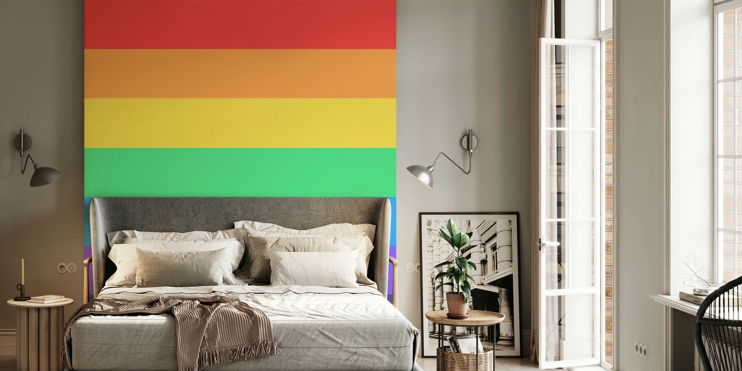 Horisontale striper av regnbuefarger på veggtapet