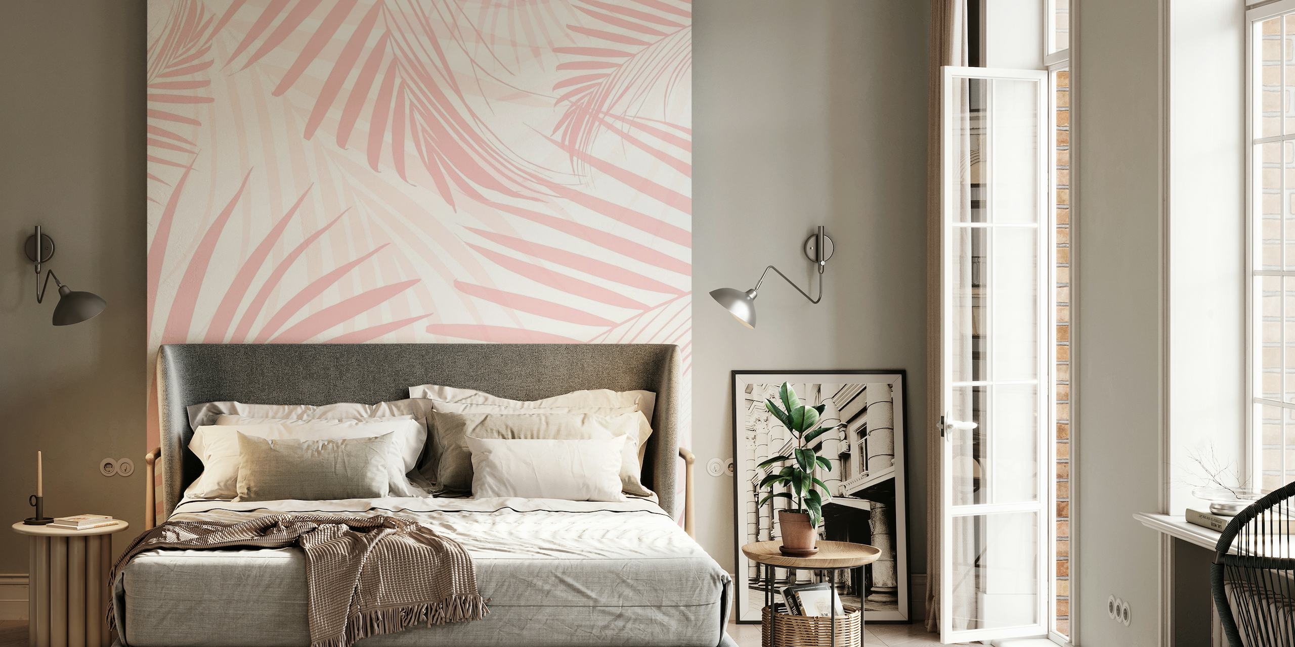 Blush Pink Palm Leaves Dream 3 wallpaper