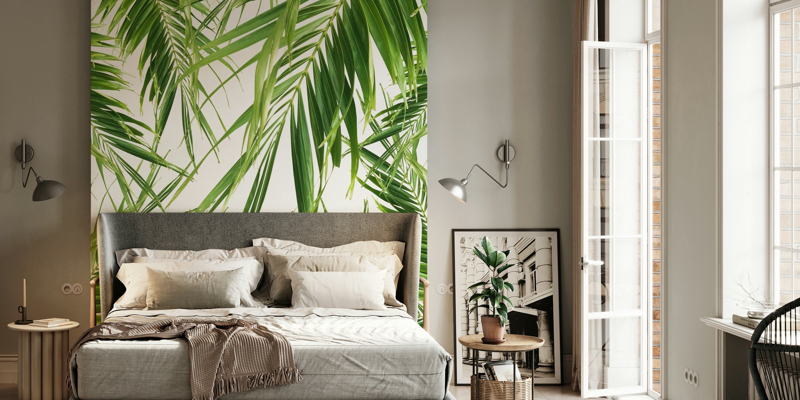 Papel pintado Palm Leaves Jungle Cali 1 en una habitación