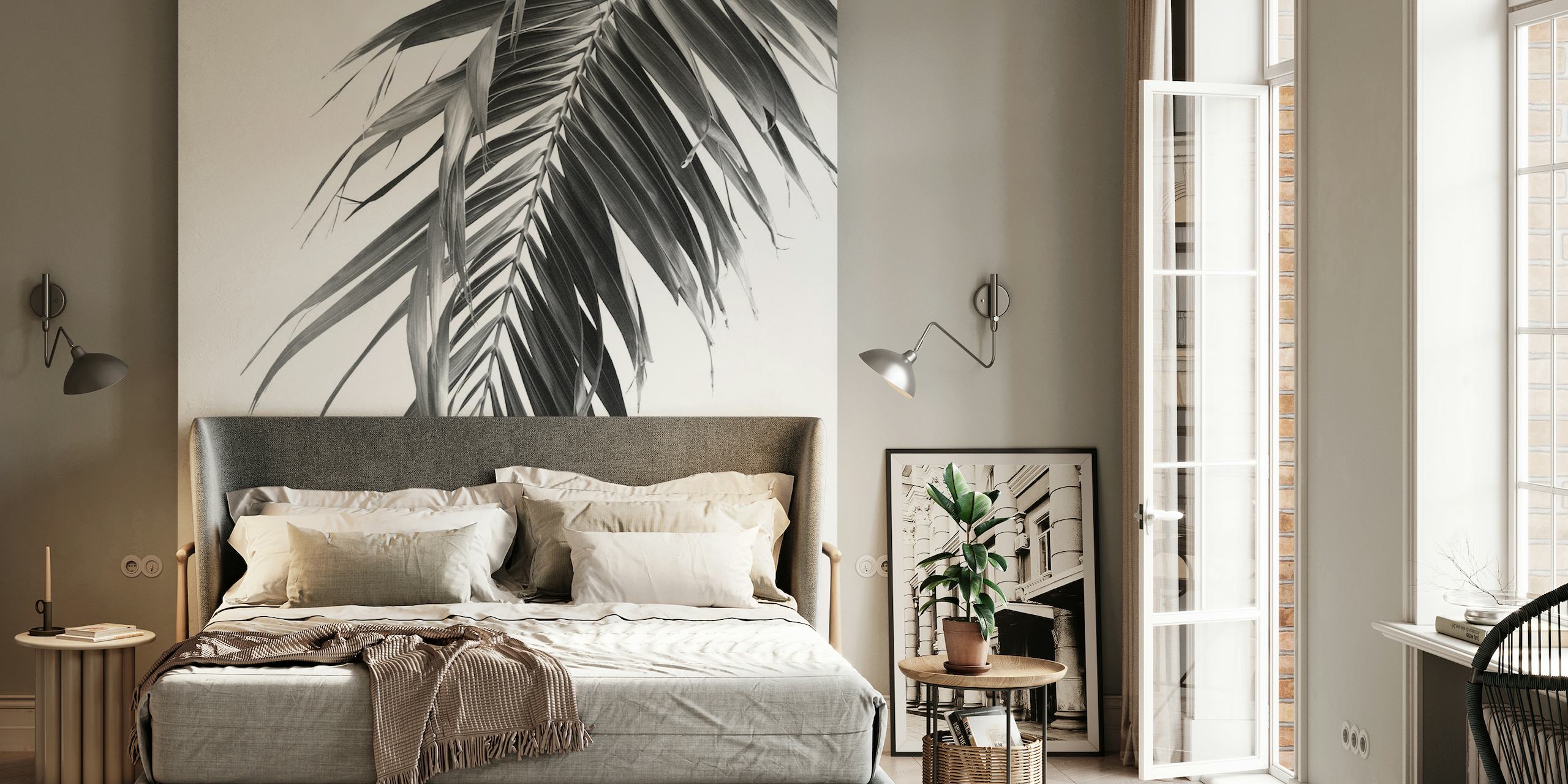 Palm Leaf Jungle wall mural with shades of green and intricate leaf designs