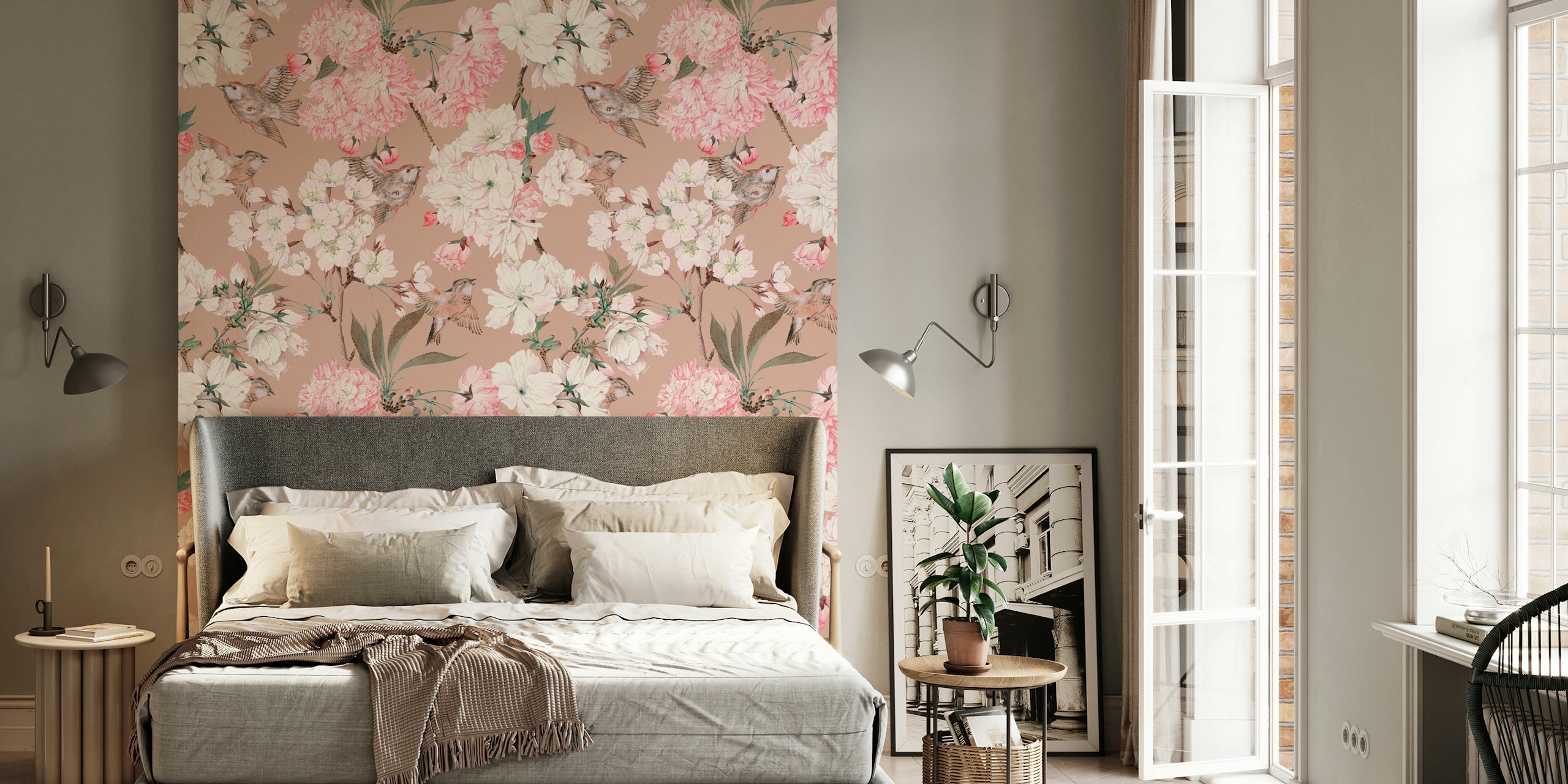 Vintage Japanese Sakura Garden wallpaper design image