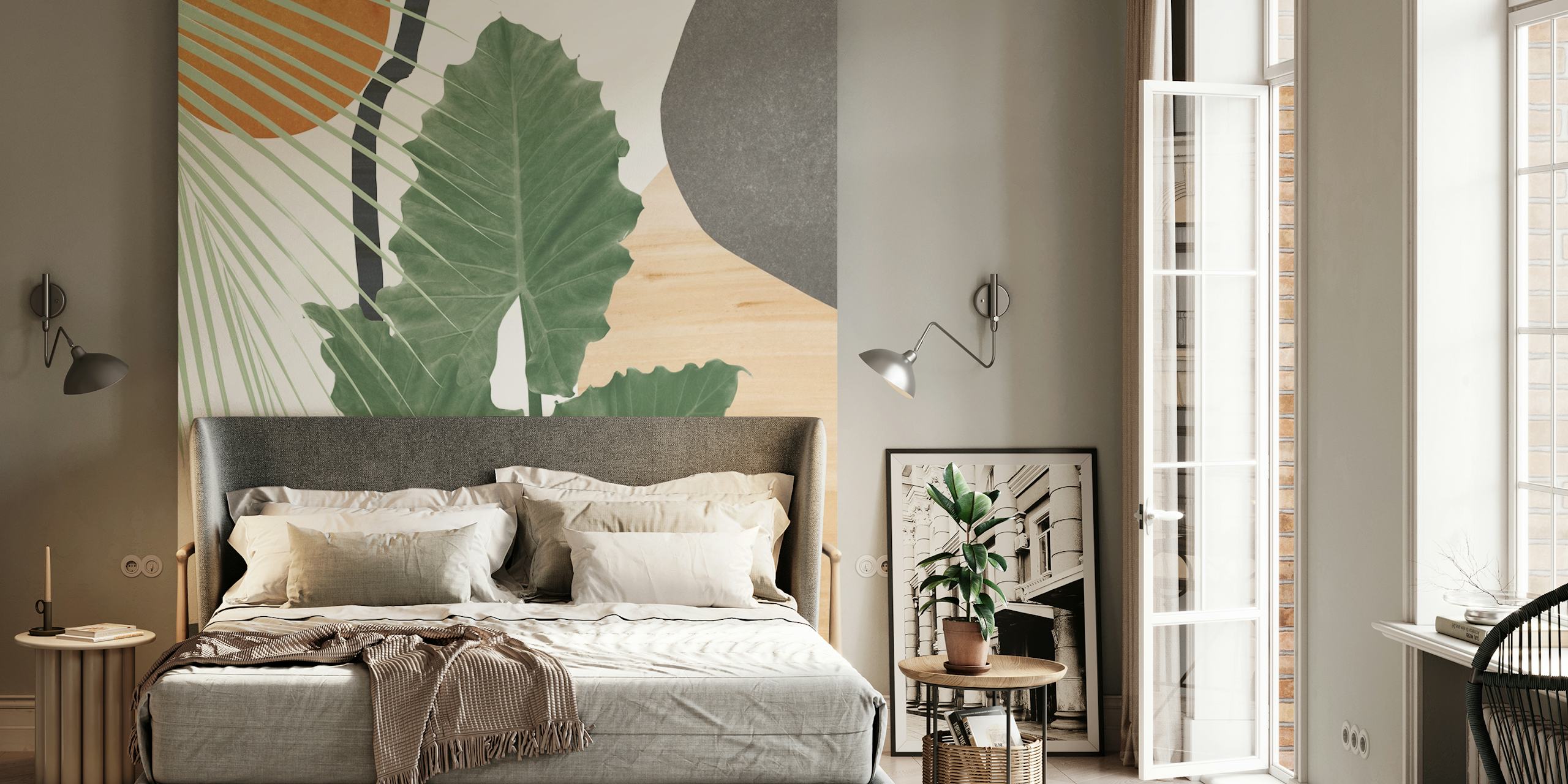 Tropical Leaves Abstract carta da parati in una stanza