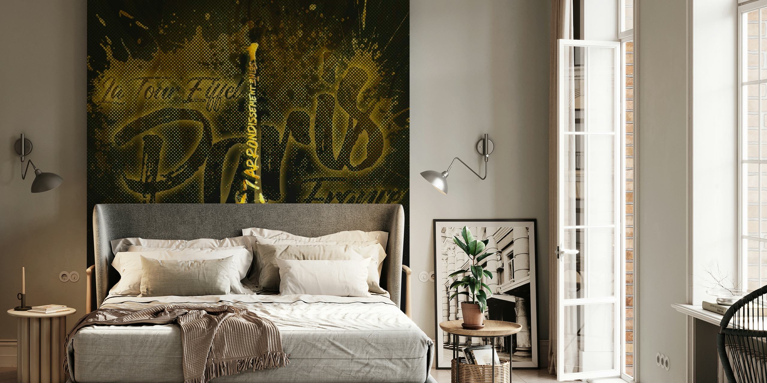 Eiffel Tower Golden Flames papel pintado