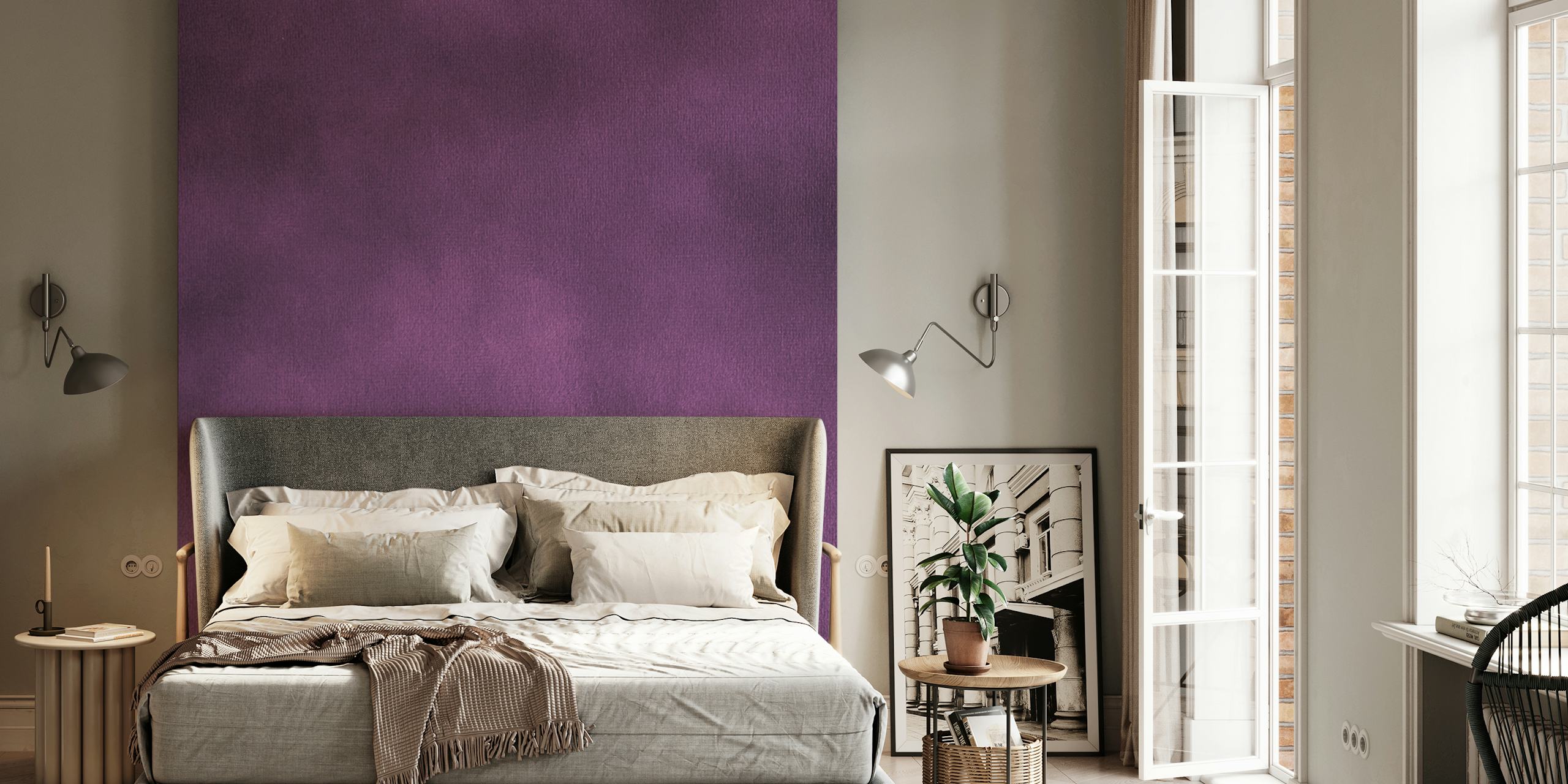 Mural de textura de tinta Rosa Real Elegante apresentando tons de roxo profundo com um acabamento texturizado suave e artístico