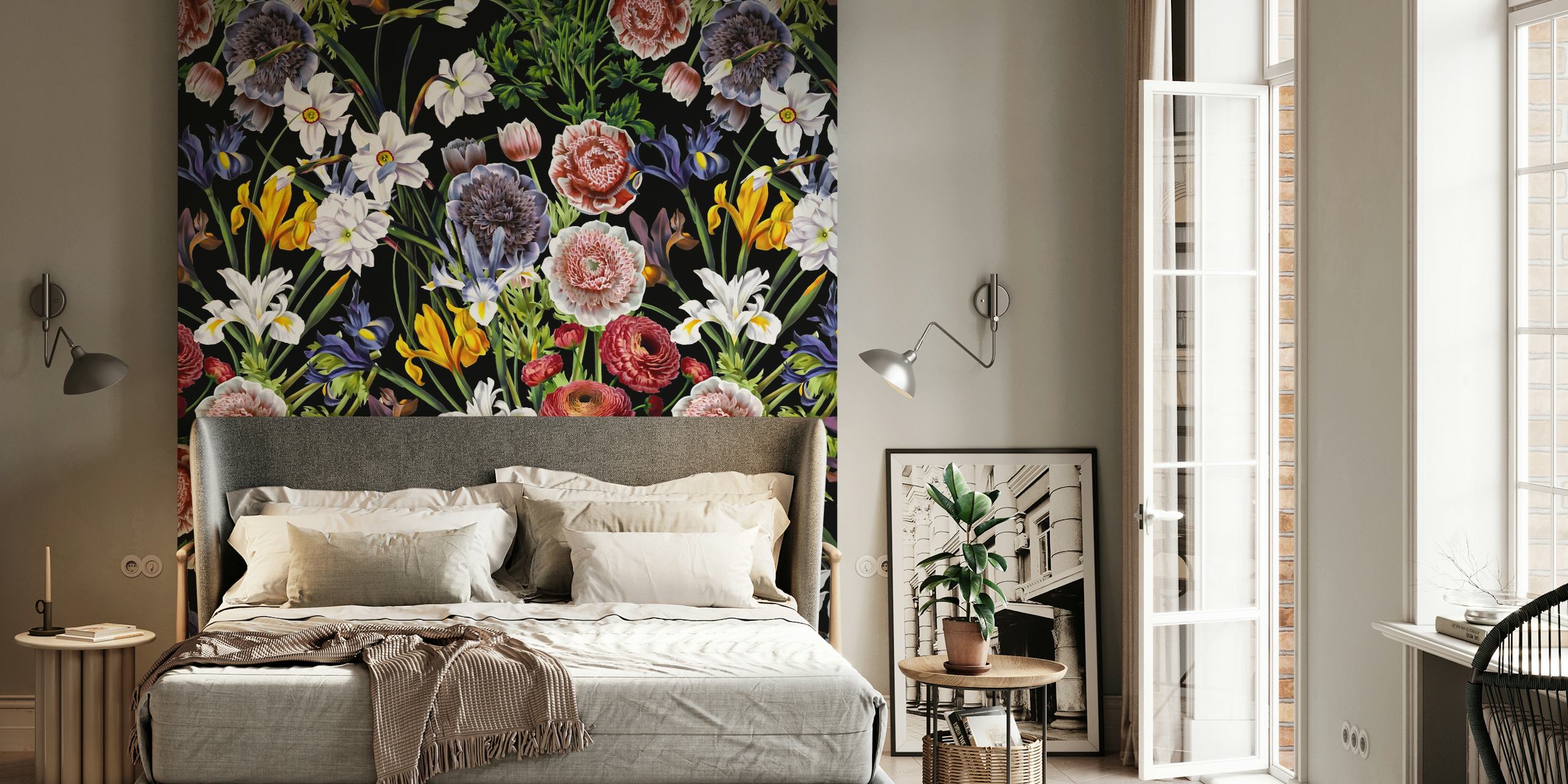 Vintage floral wallpaper design in a room