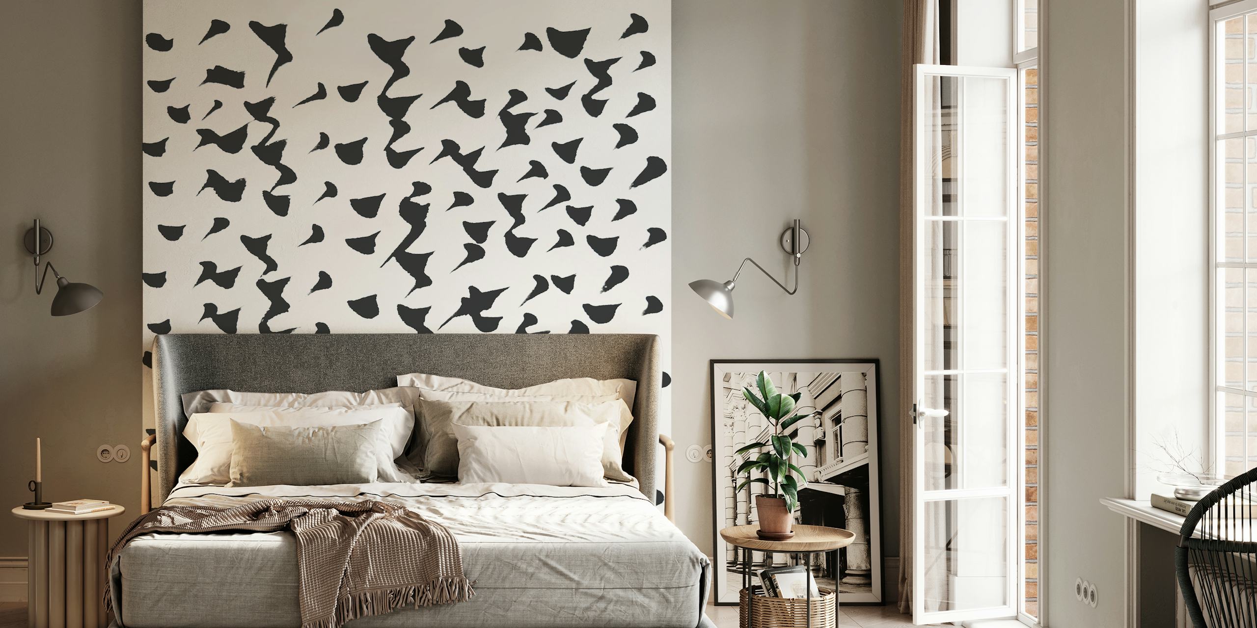 Black abstract shapes pattern wallpaper.