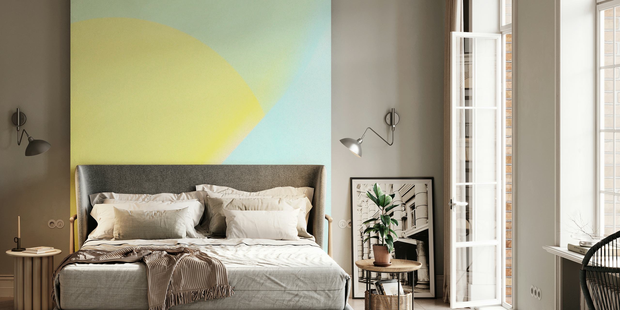 Abstract pastel yellow and blue gradient wall mural named Happiness v2.