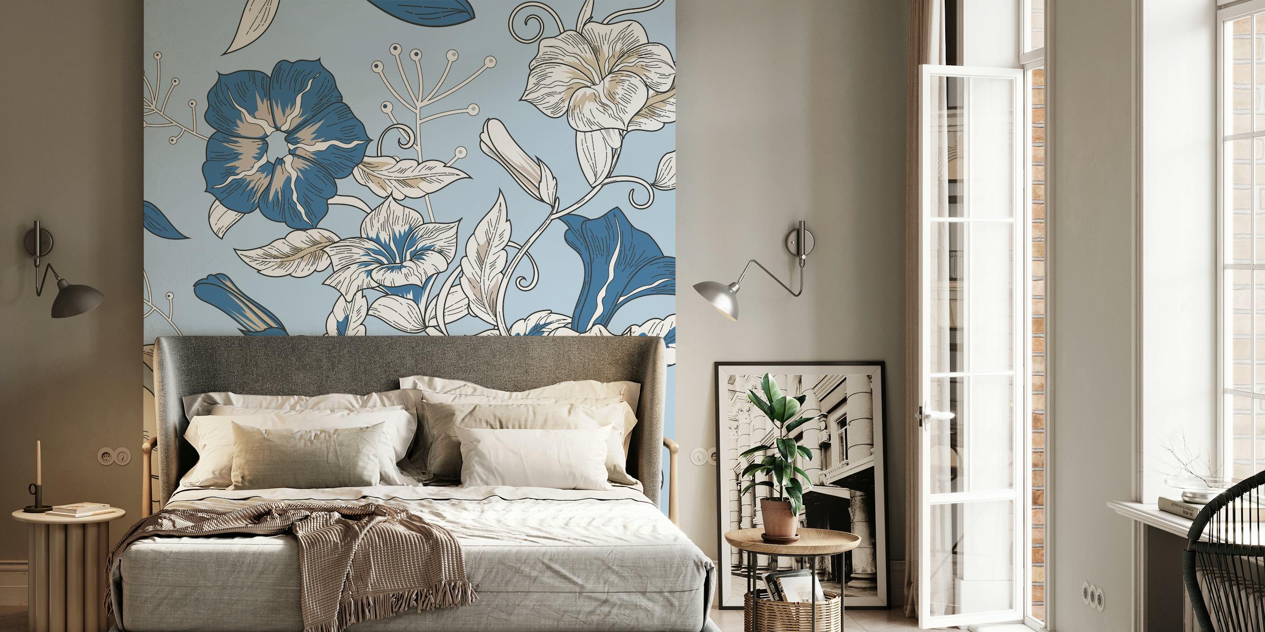 Projekt tapety Baby Blue Hand Drawn Hibiscus