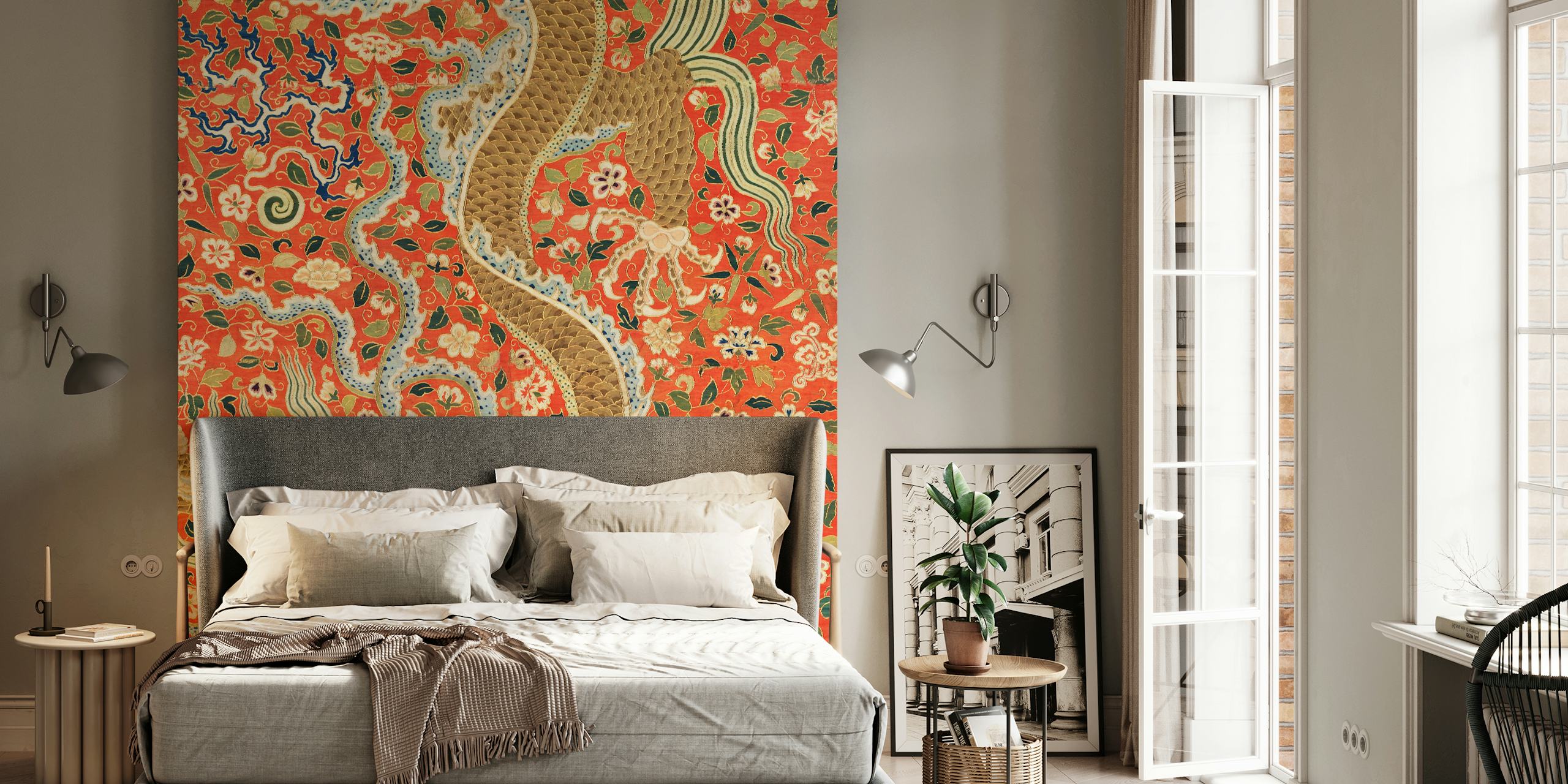 Chinese vintage silk wall art wallpaper design