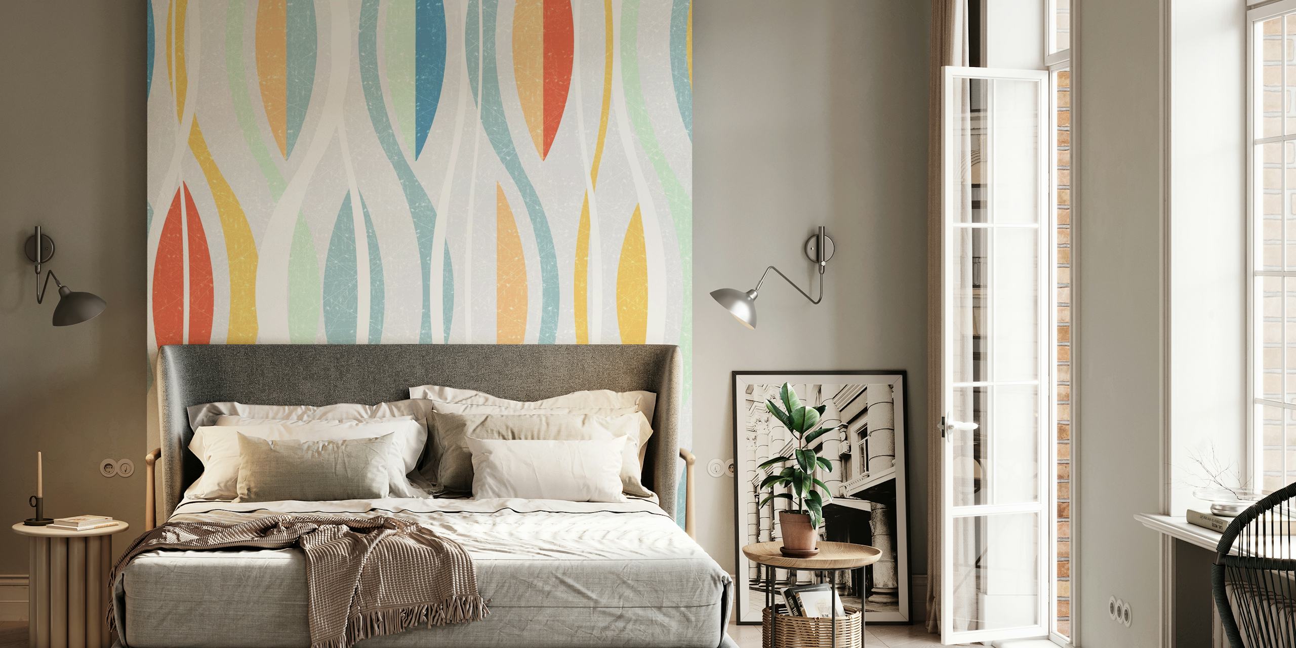 Colorful wavy pattern in pastel shades wallpaper